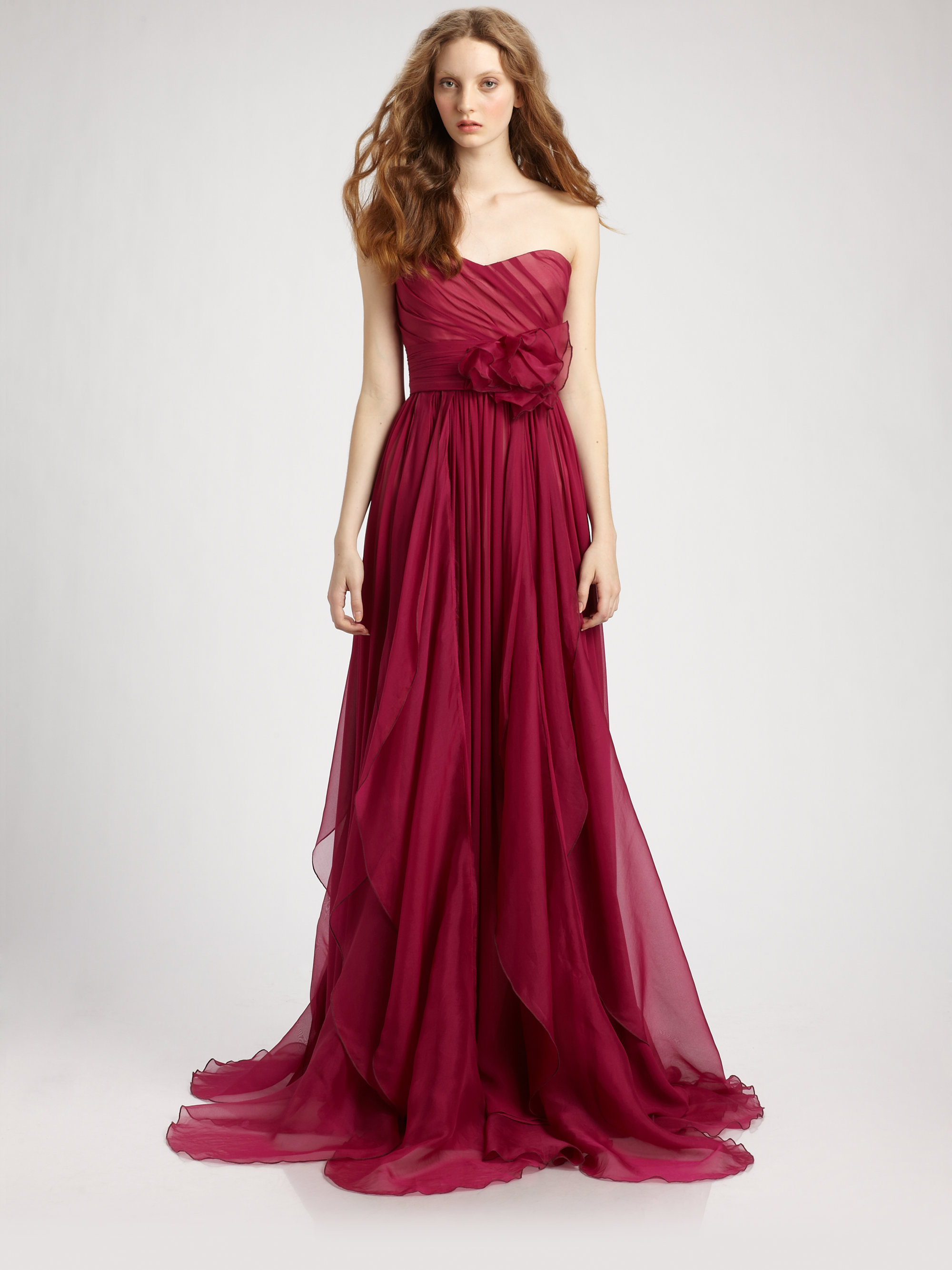 Lyst - Notte By Marchesa Silk Chiffon Strapless Empire Waist Gown in Red