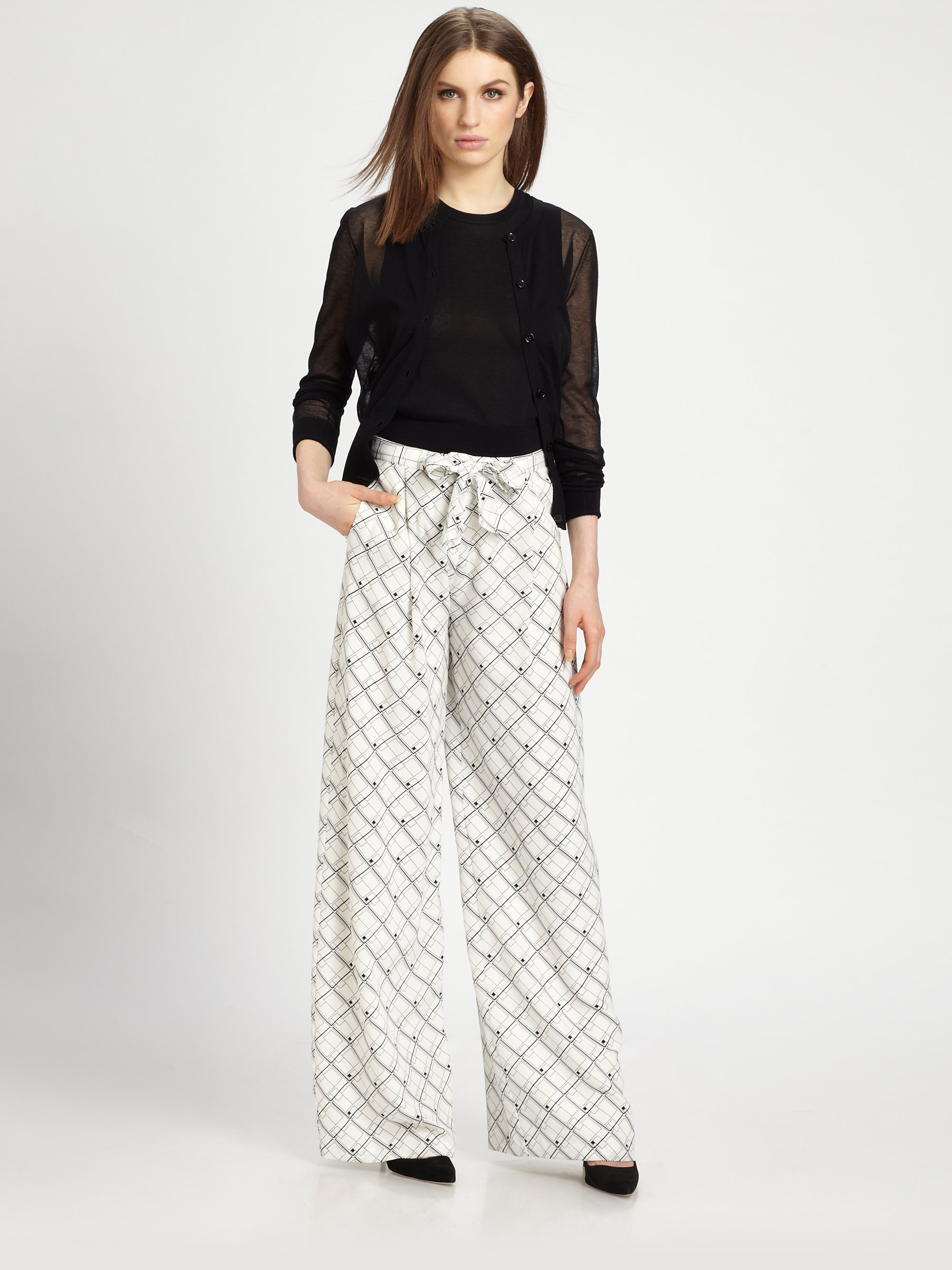 Lyst - Raoul Silk Printed Palazzo Pants in White