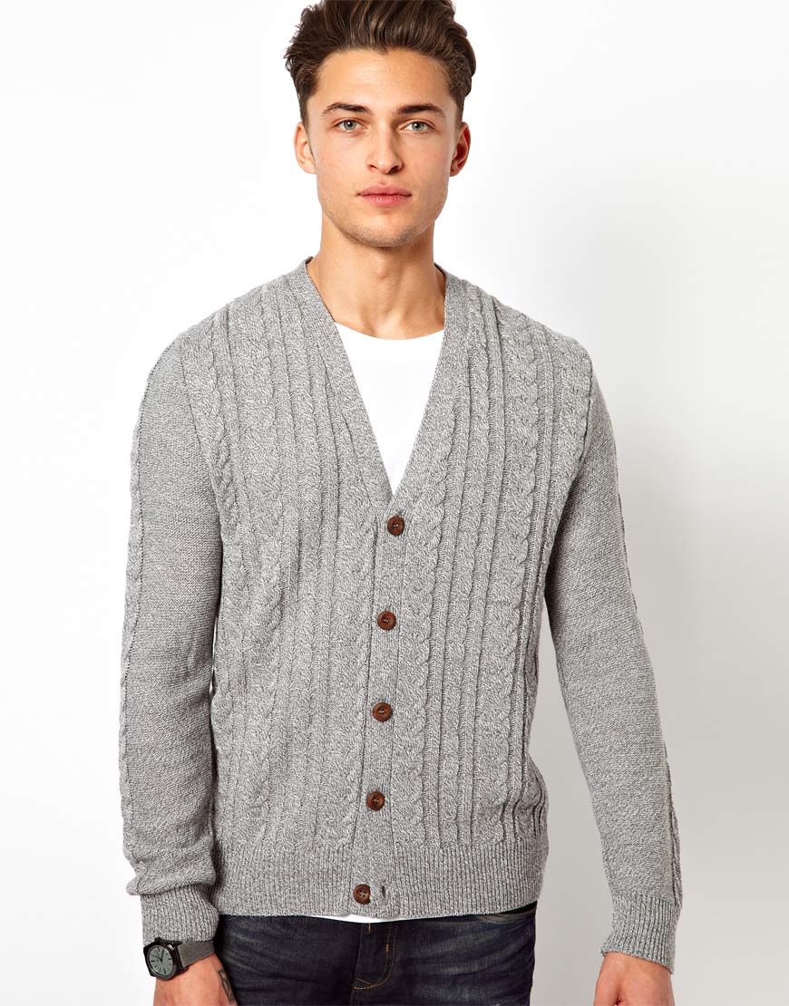 Lyst - River Island Cable Cardigan in Gray for Men