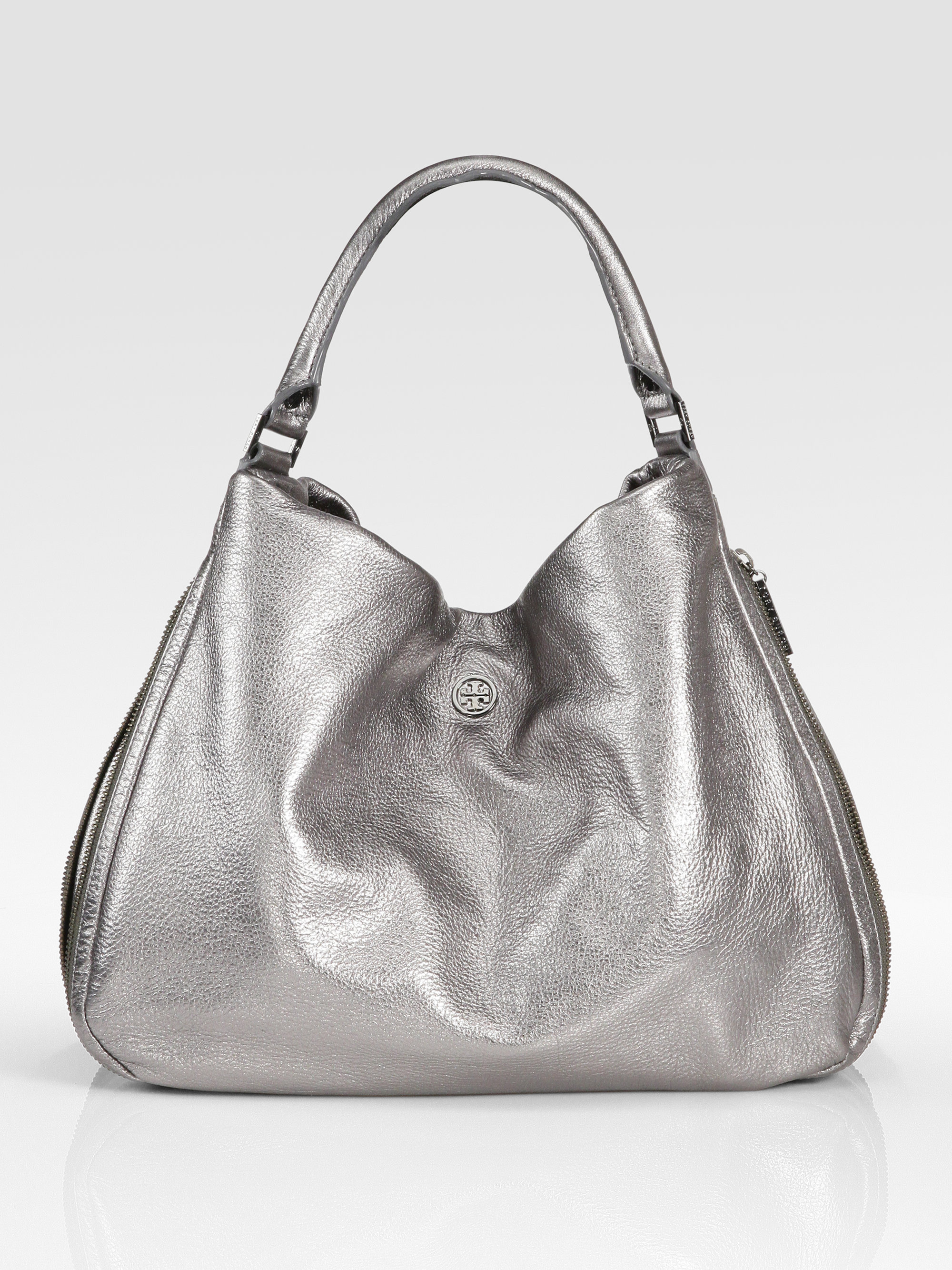 Tory burch Kellan Metallic Hobo Bag in Gray (pewter) | Lyst