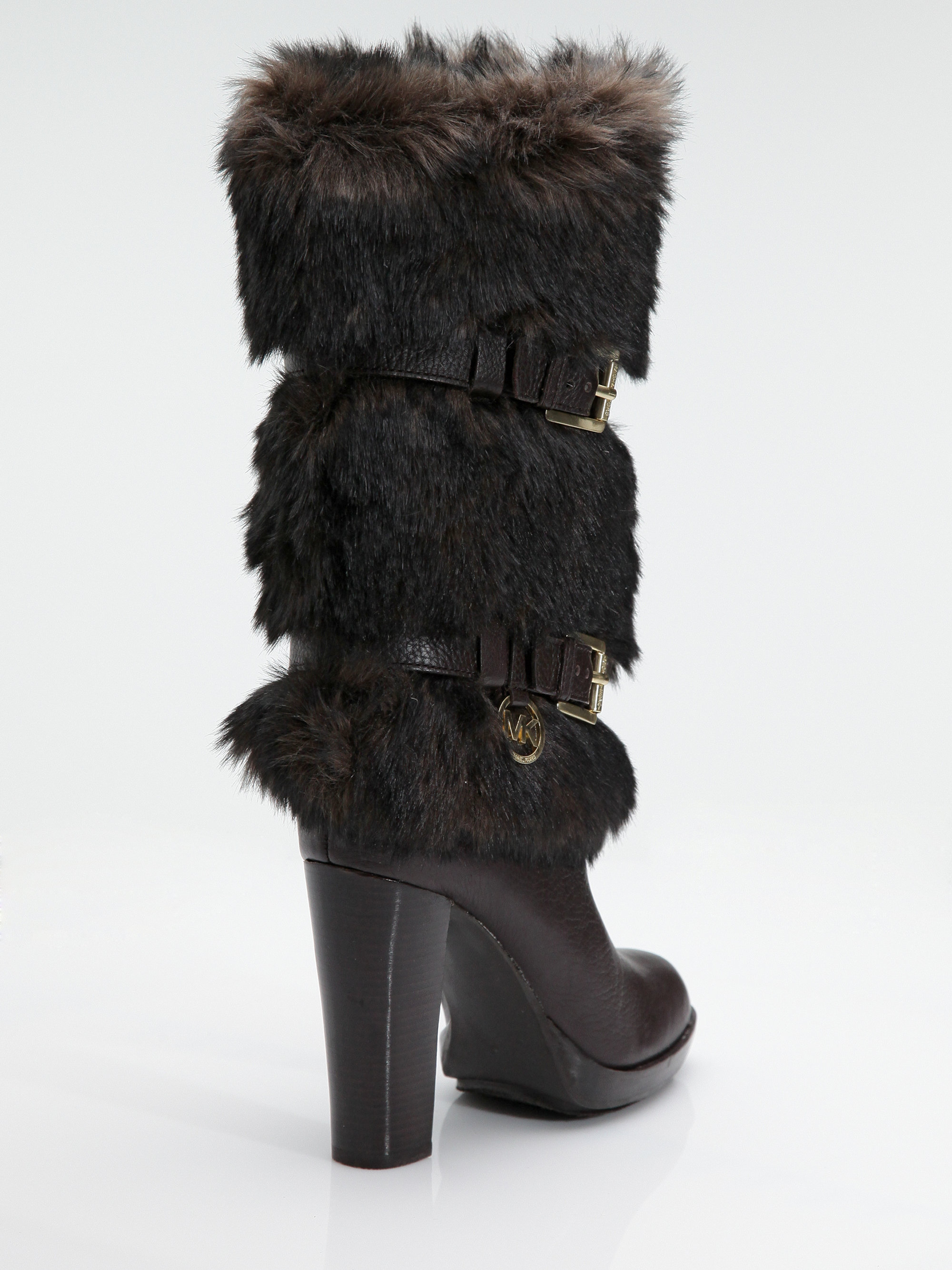 Lyst - MICHAEL Michael Kors Carly Faux Fur Leather Boots in Brown