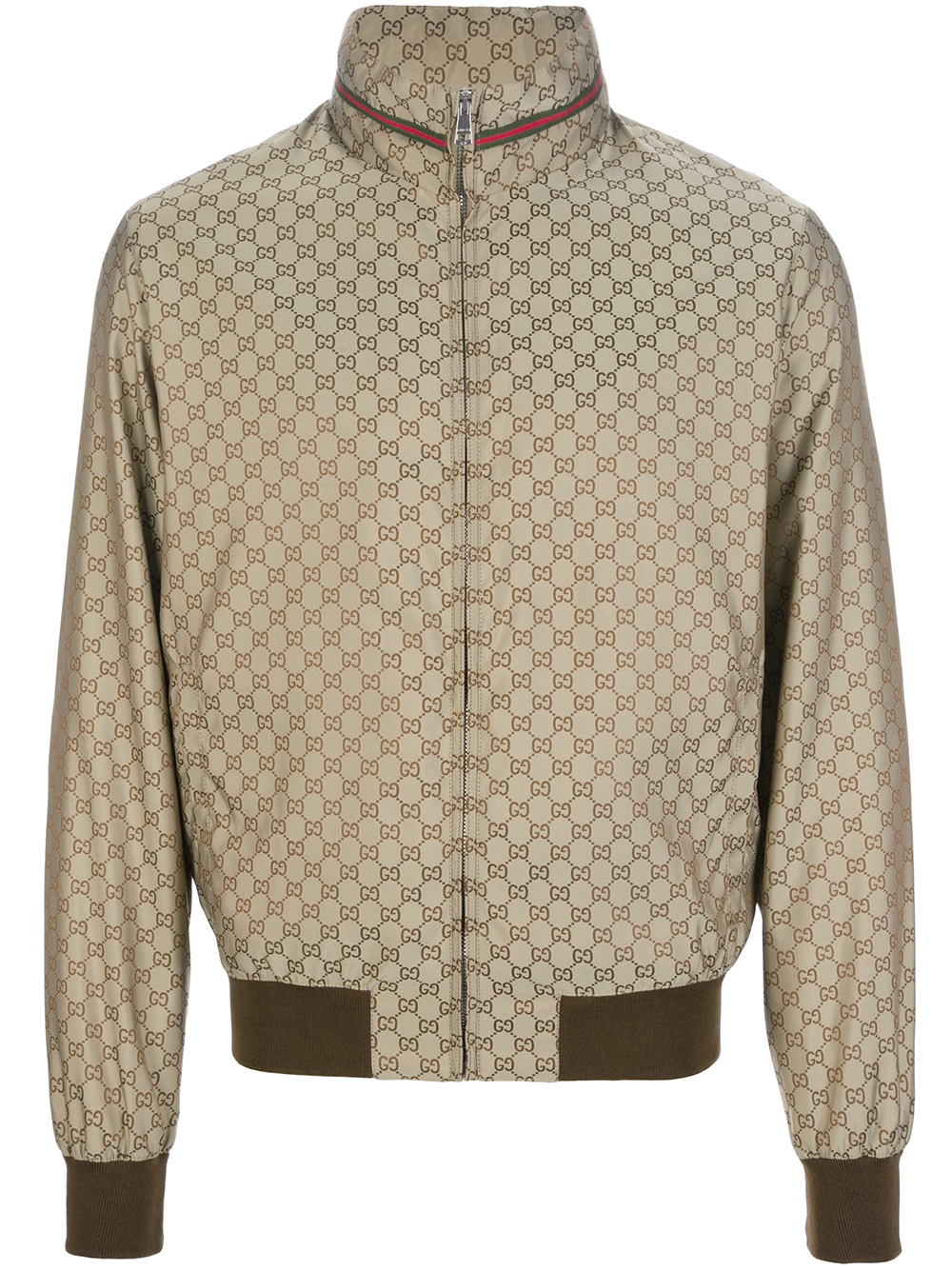 Gucci Logo Print Bomber Jacket in Gold for Men | Lyst