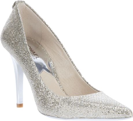 Michael Michael Kors Glitter Pointed Toe Pump in Silver | Lyst
