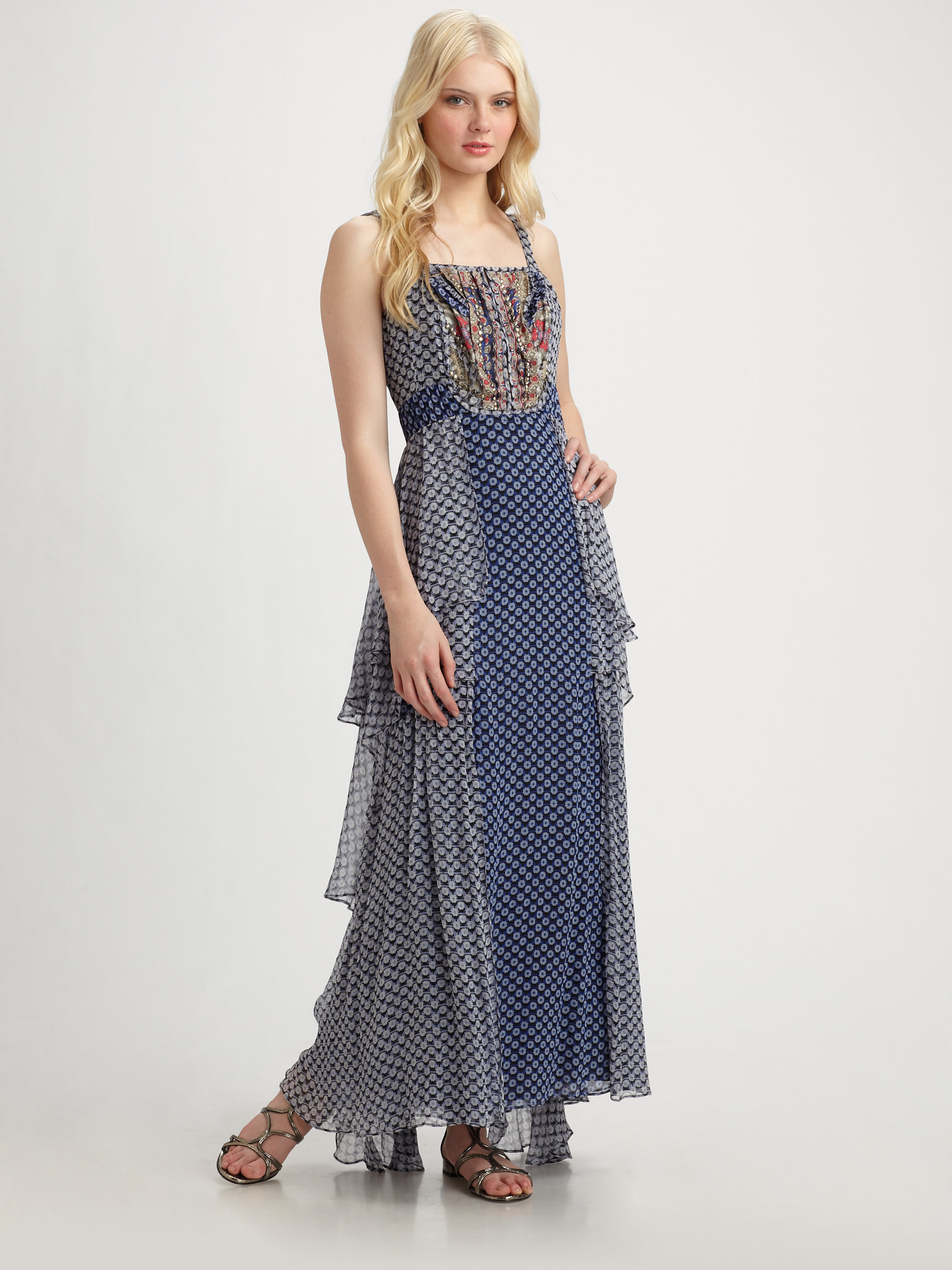 Lyst Nanette Lepore Milonga Silk Maxi Dress In Blue Gallery