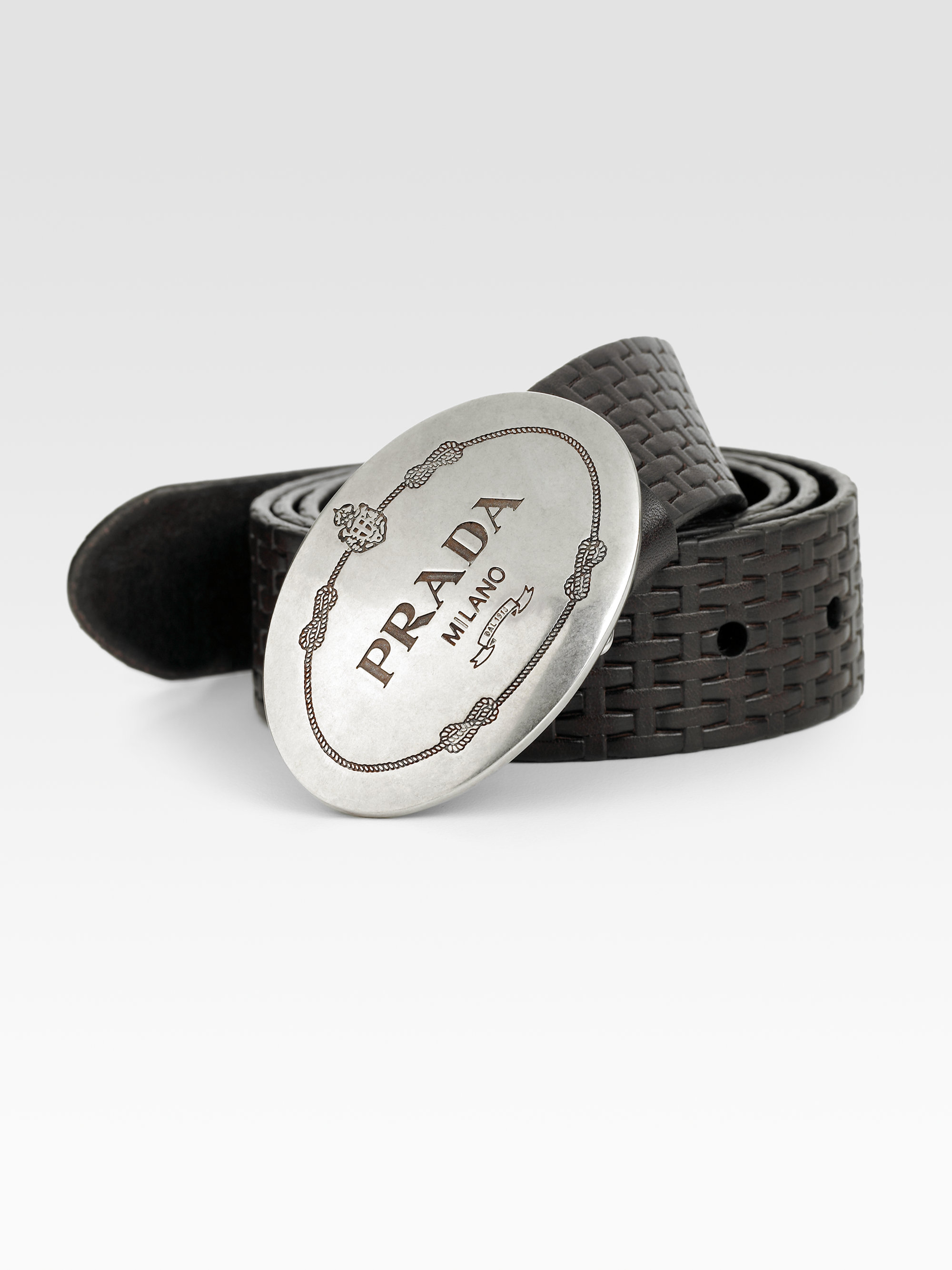 Prada Cuoio Printed Leather Belt in Black for Men (ebony) | Lyst  