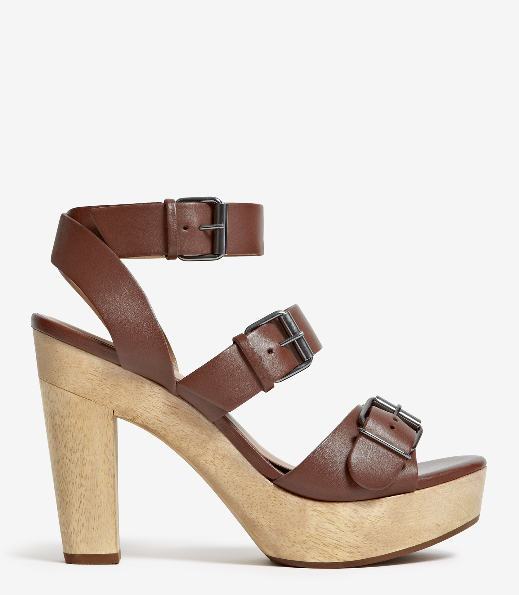 Reiss Blythe Buckle Strap Wood Platform Sandal in Brown - Lyst