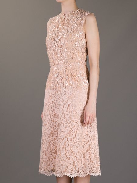 Valentino Embellished Lace Dress in Pink (nude) | Lyst