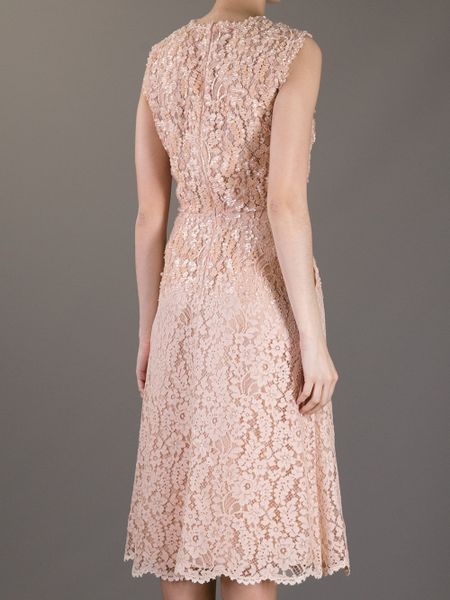 Valentino Embellished Lace Dress in Pink (nude) | Lyst