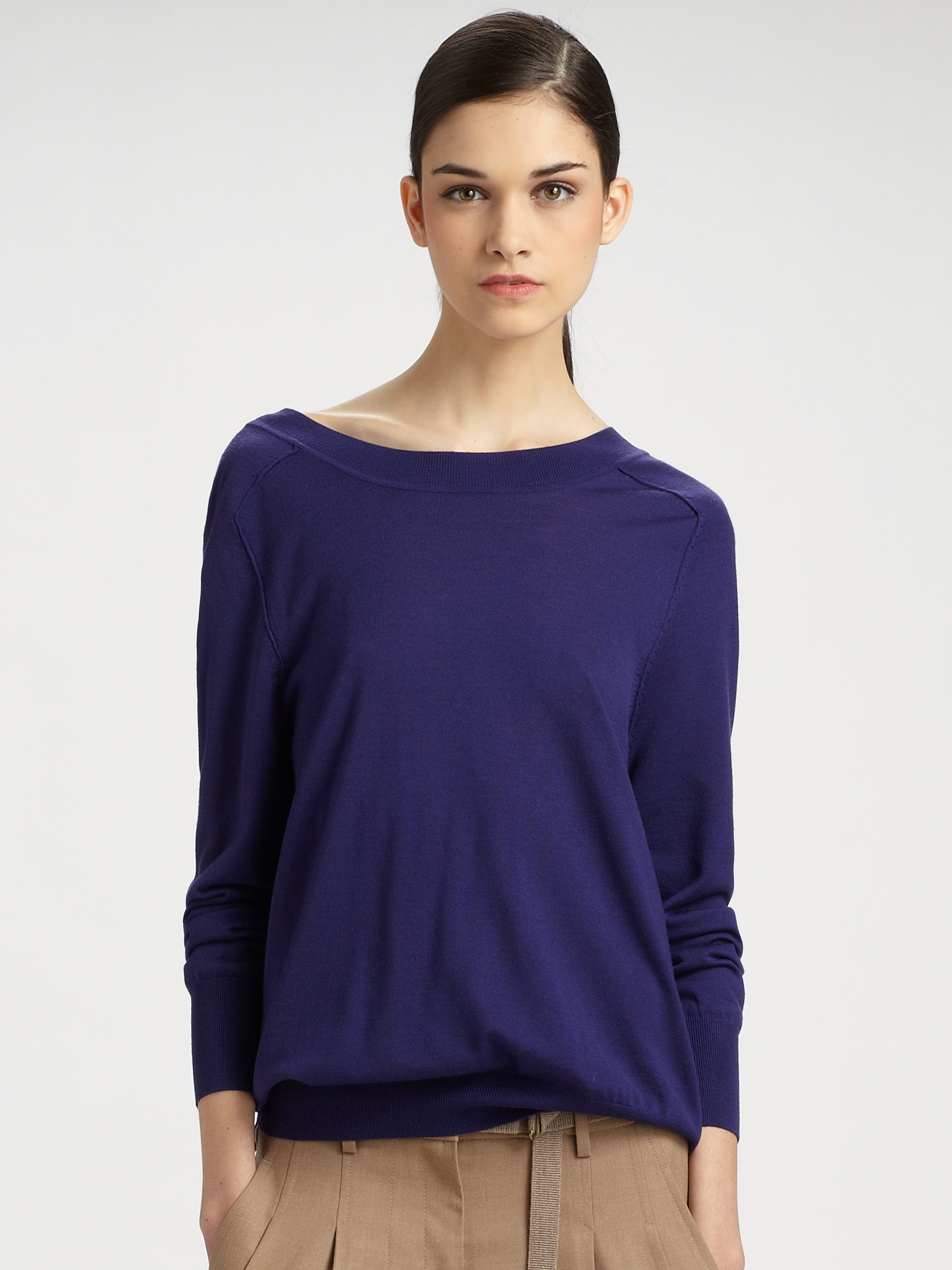 Akris Punto V-Back Wool Sweater in Purple | Lyst