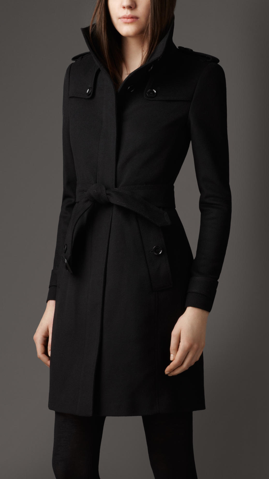 Lyst - Burberry Fitted Virgin Wool Coat in Black