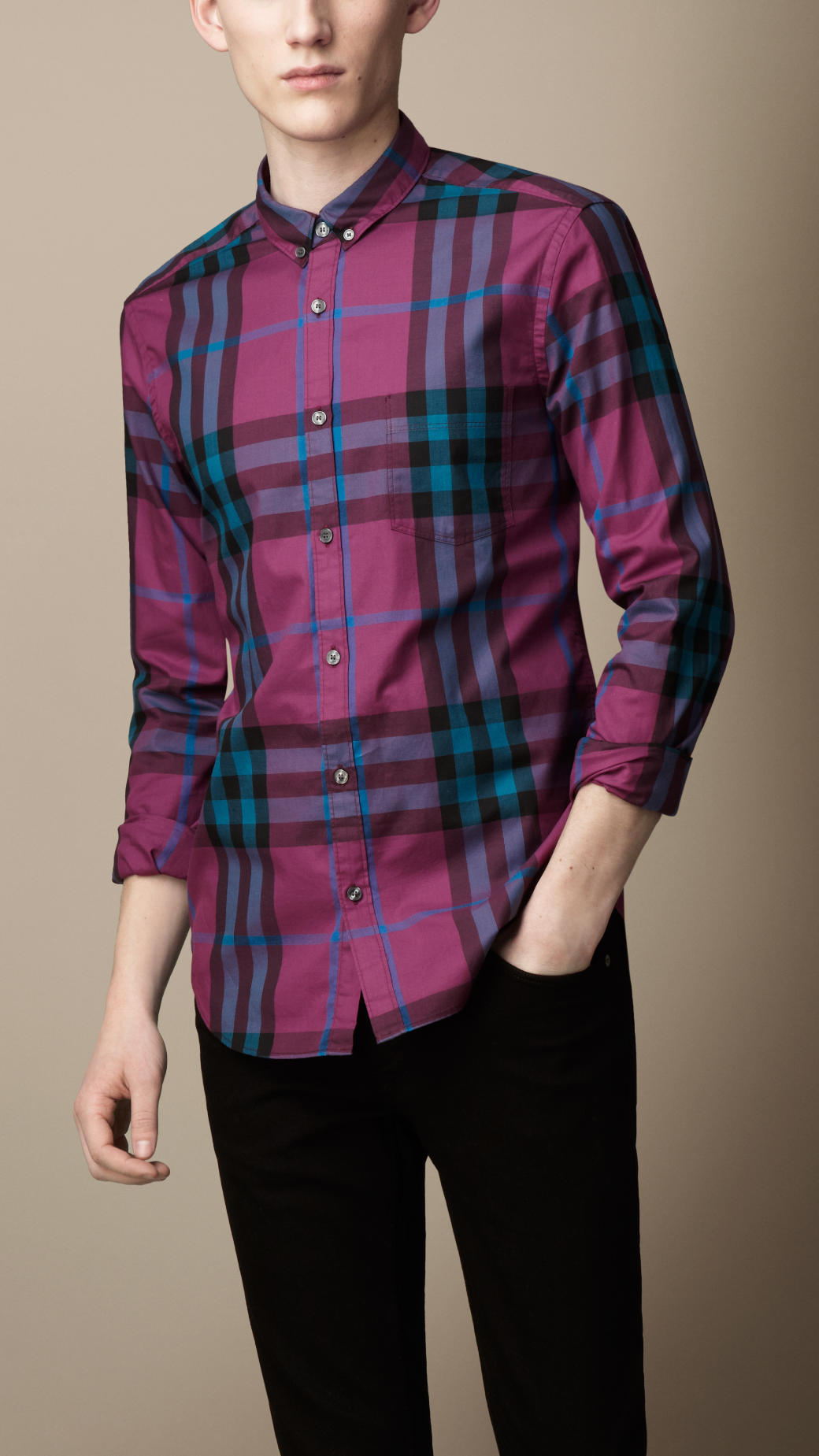 Lyst - Burberry Exploded Check Cotton Shirt in Purple for Men