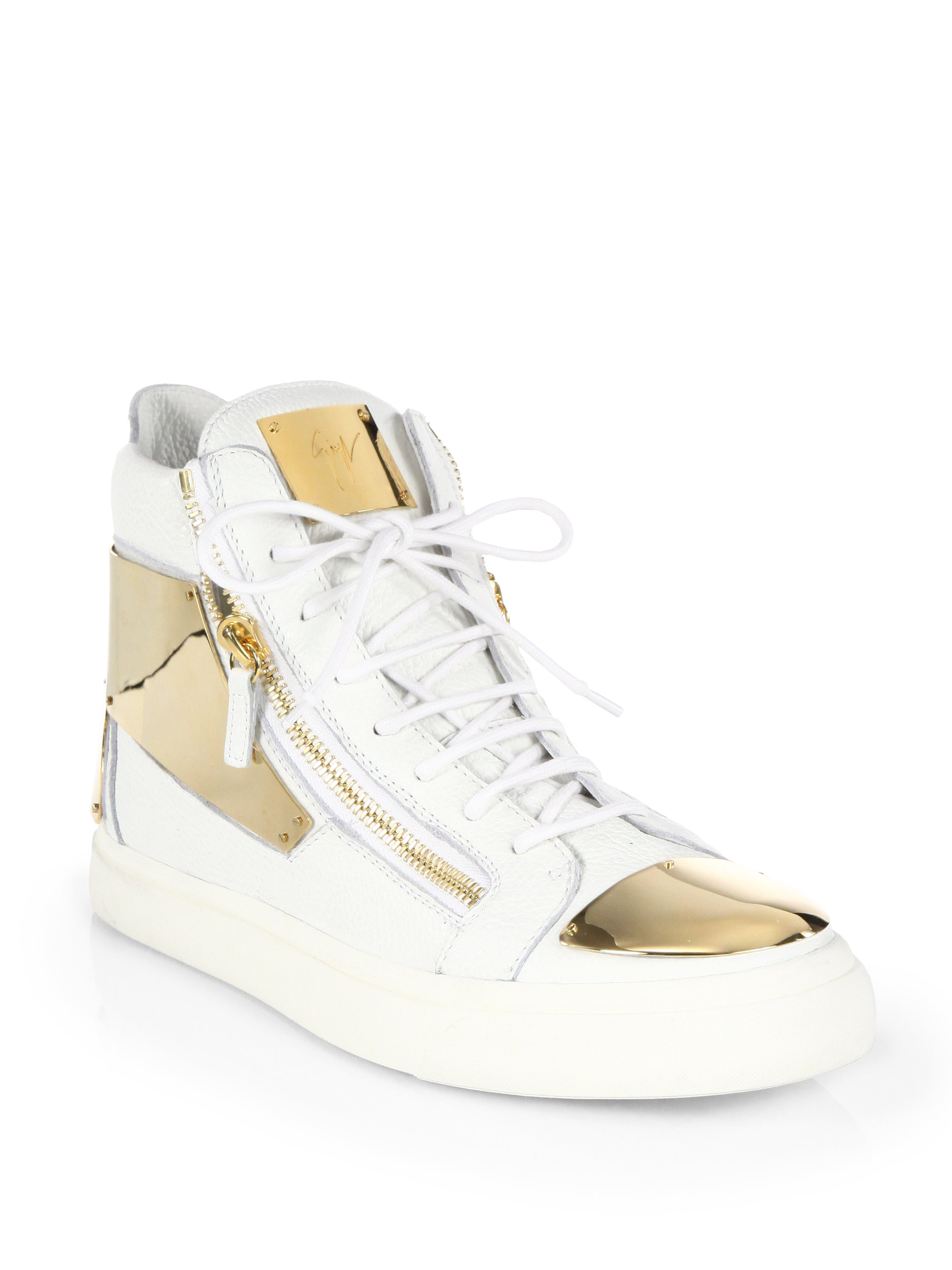 Giuseppe Zanotti Double Zip High-Top Sneakers in Gold (WHITE-GOLD) | Lyst