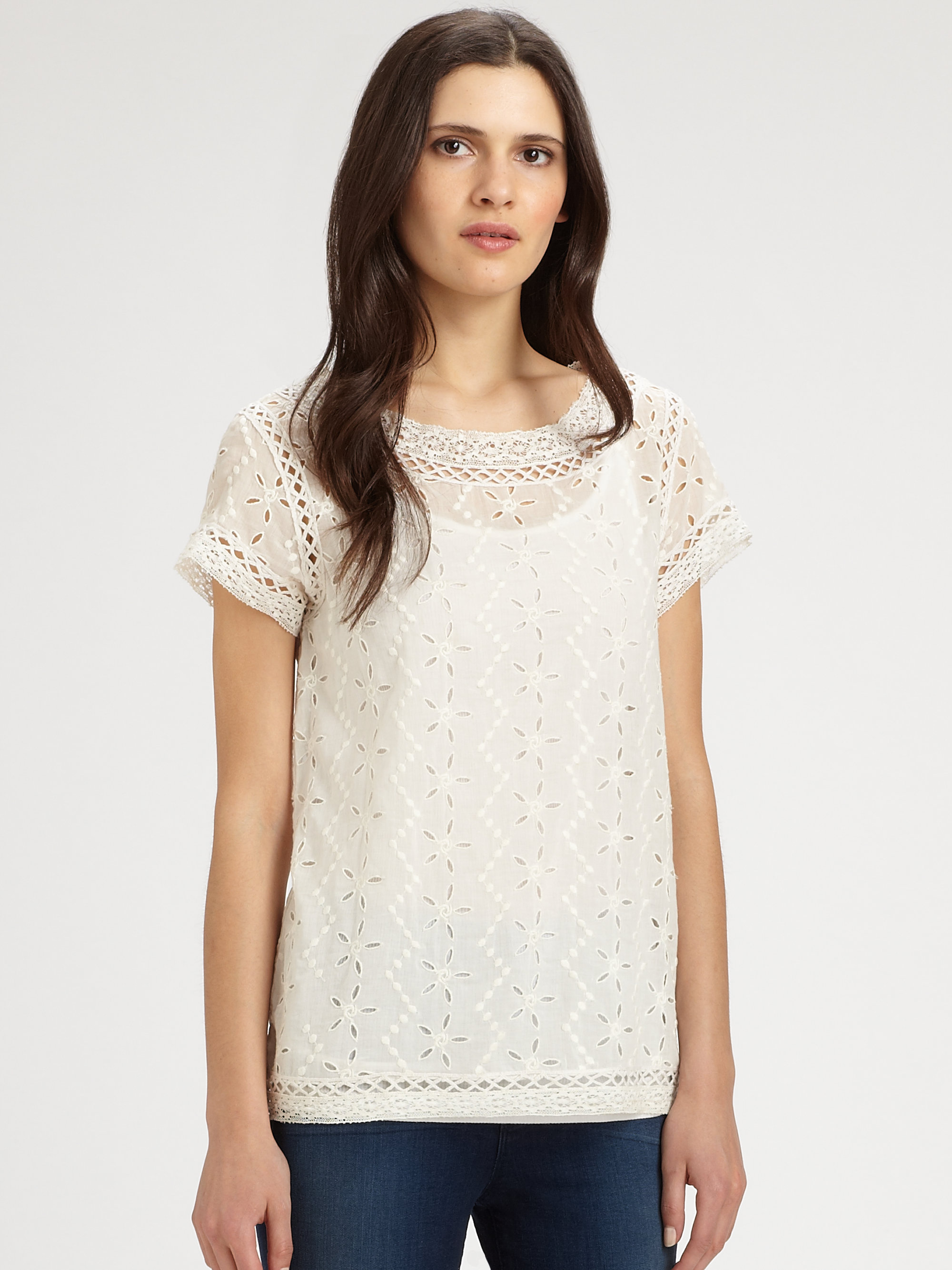 Lyst - Joie Belden Eyelet Top in Natural