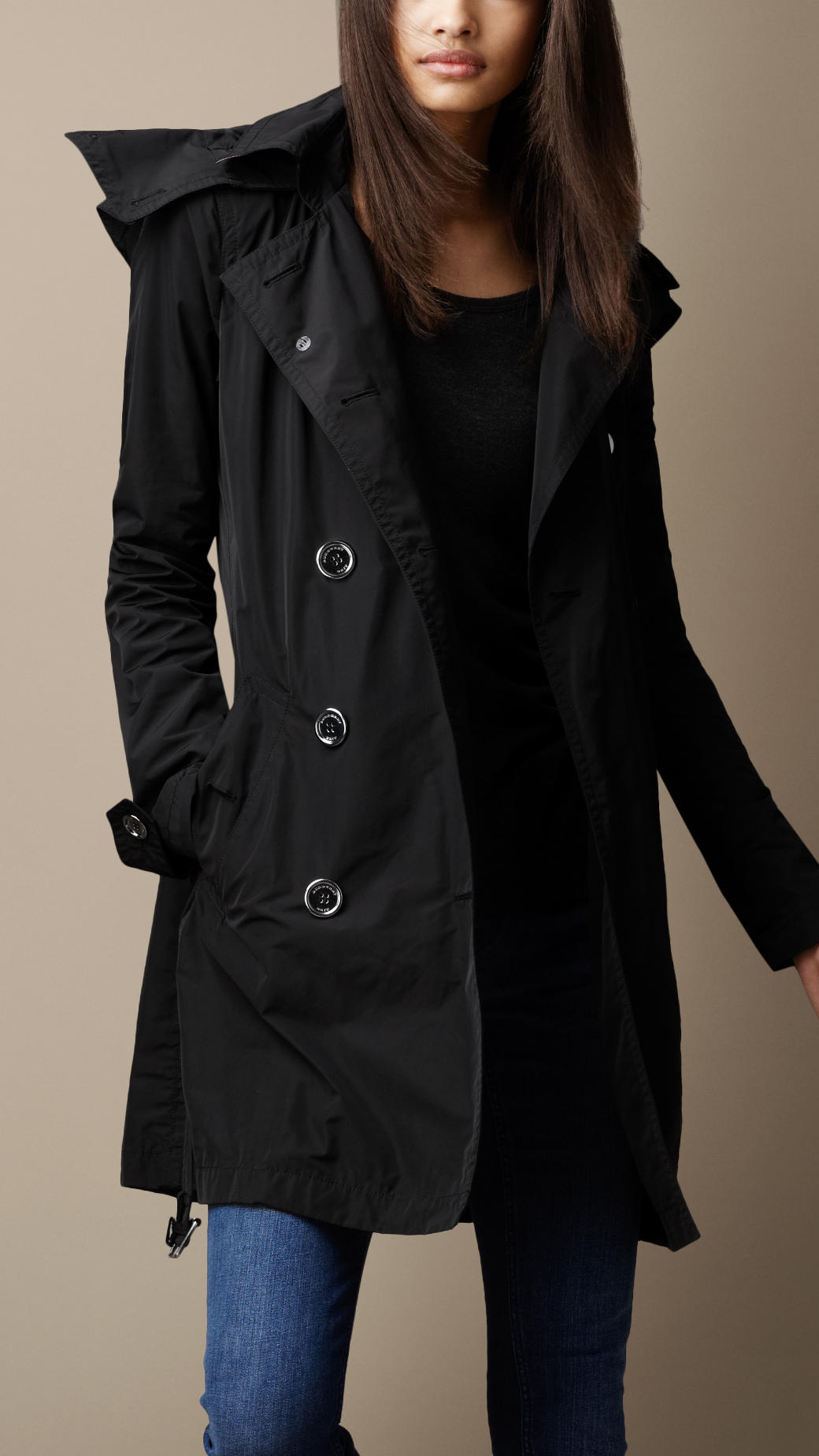 Burberry Hooded Taffeta Trench Coat in Black | Lyst