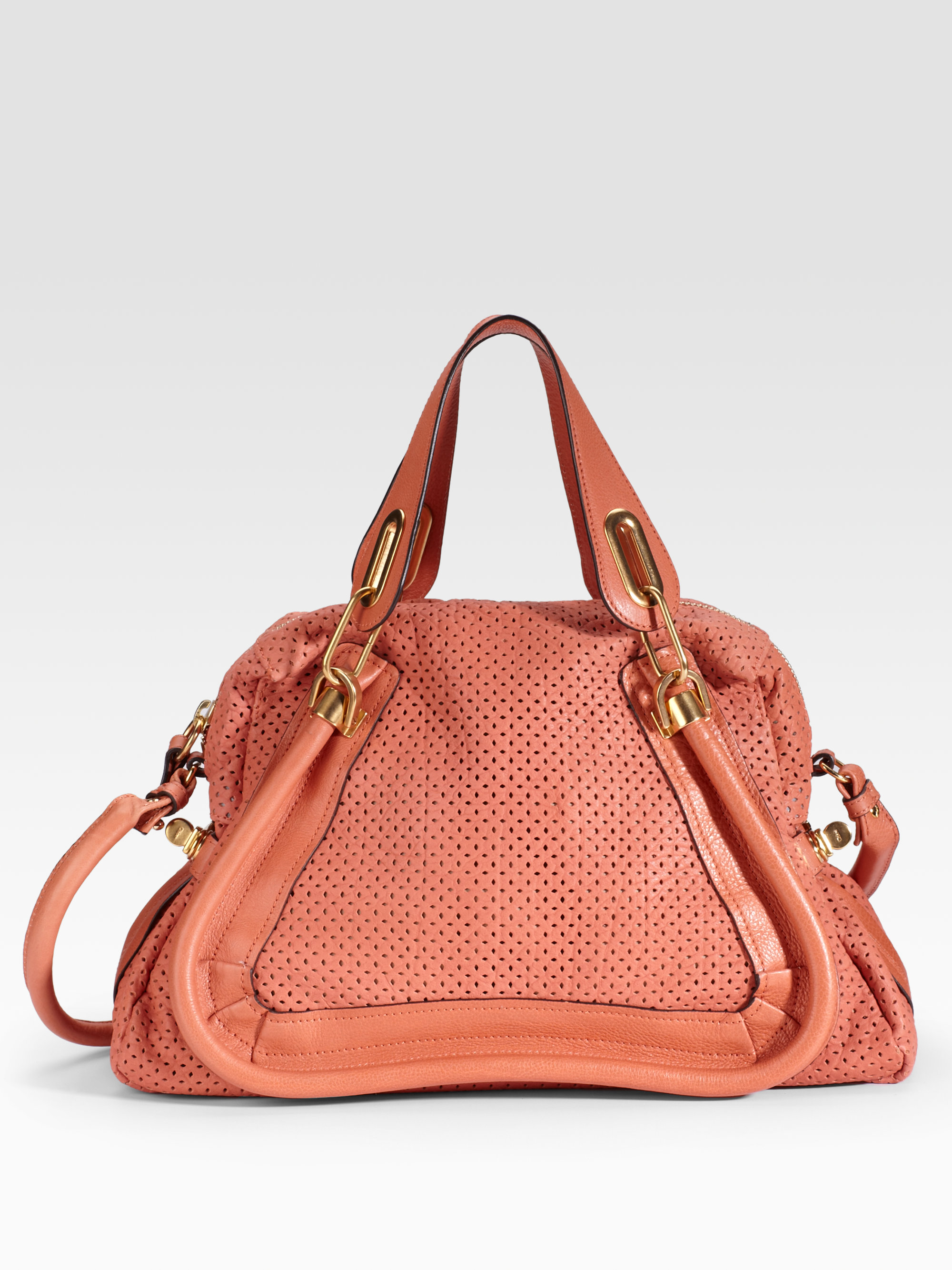 Chlo Paraty Medium Perforated Leather Tote in Pink (coral) | Lyst