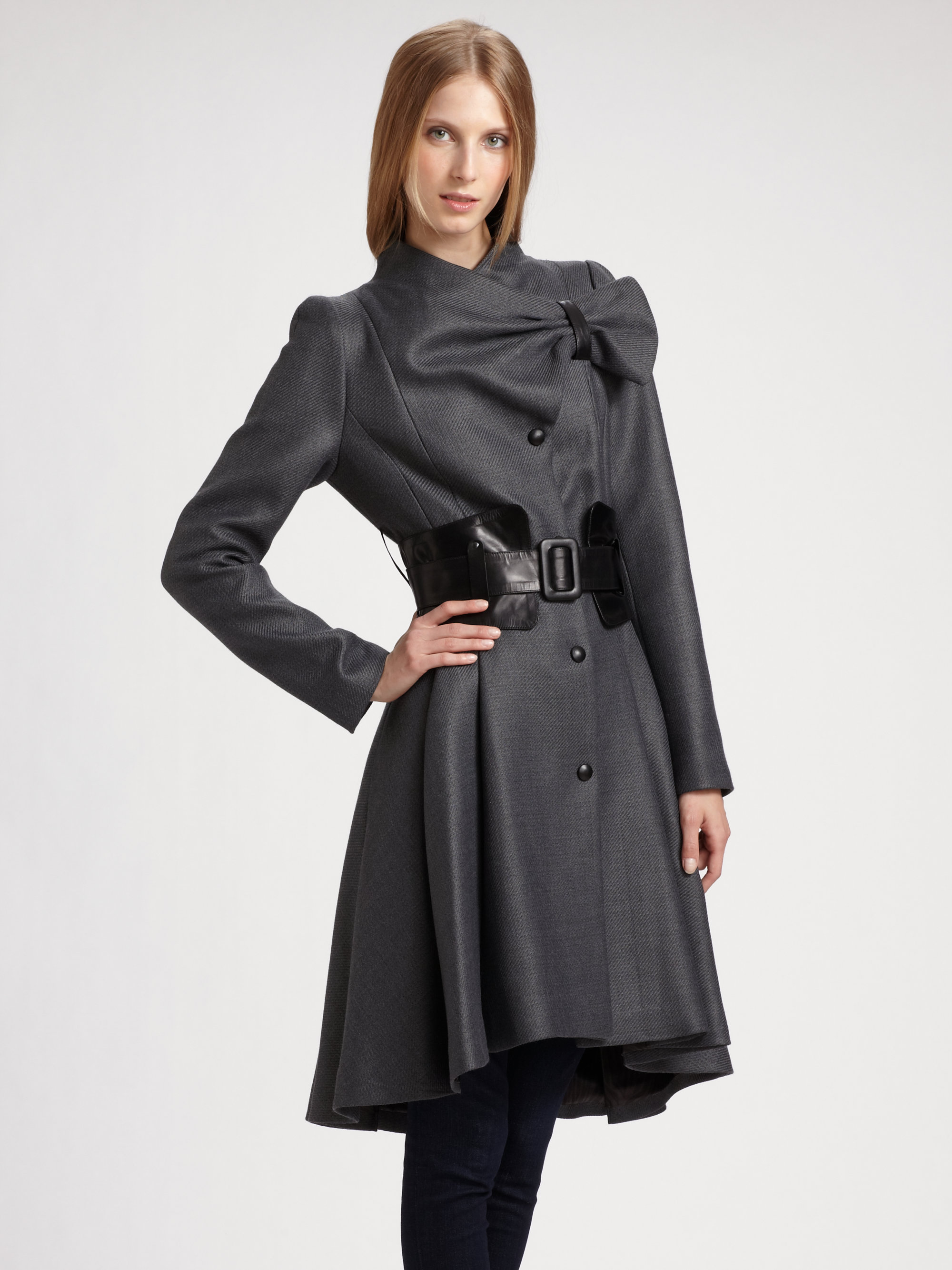 Mackage Belted Bow Coat in Gray | Lyst