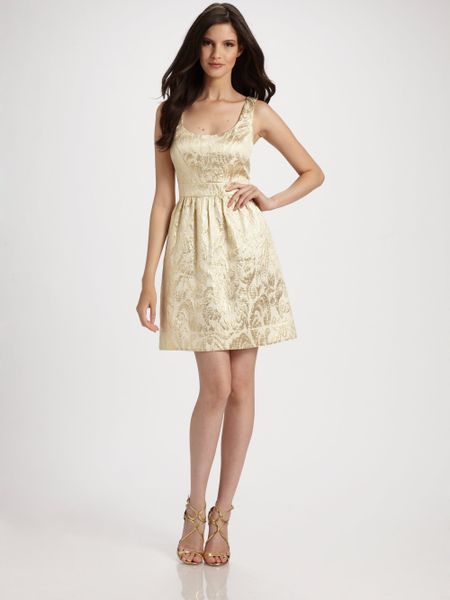 Shoshanna Brocade Dress in Gold | Lyst
