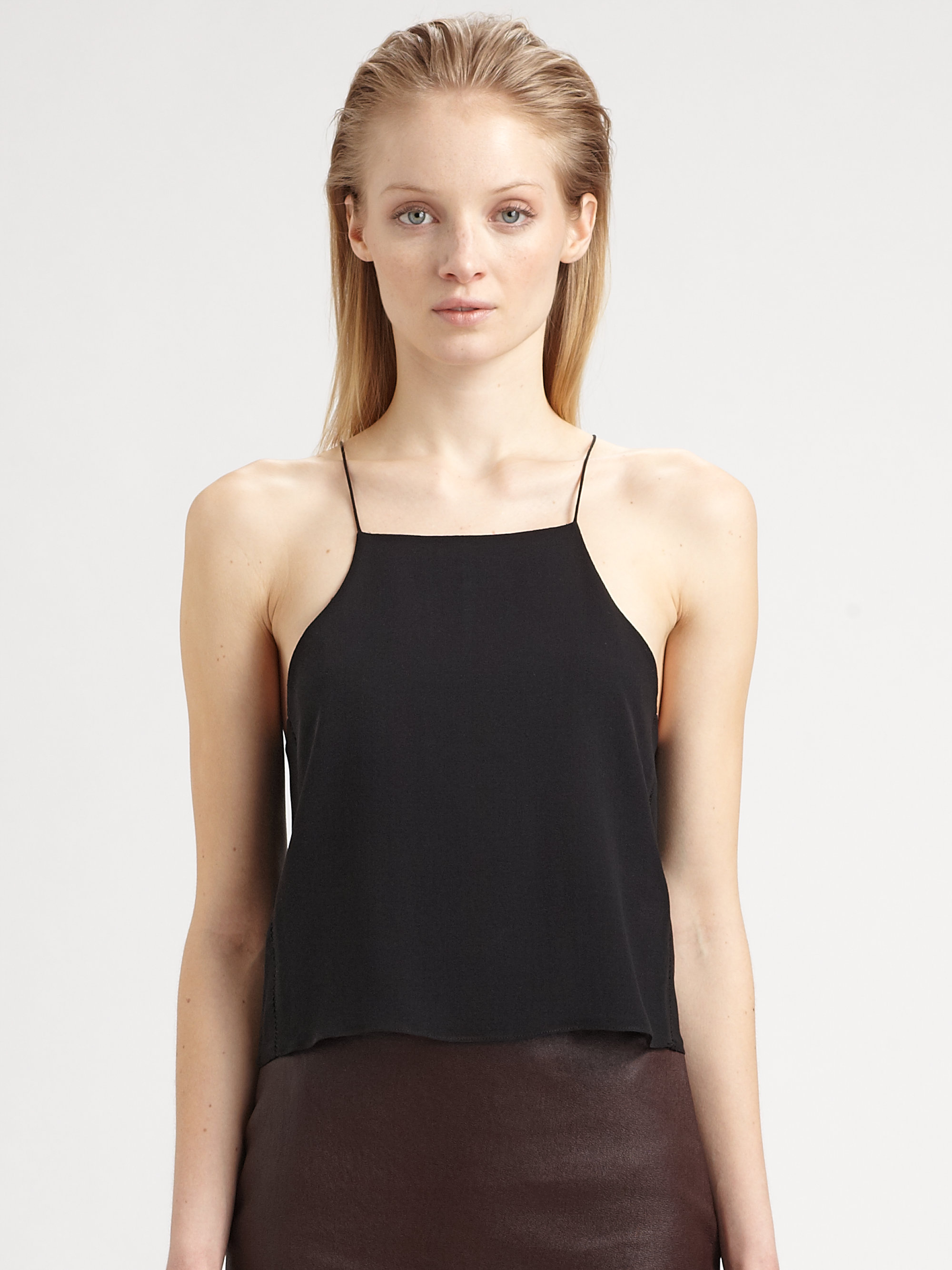 Lyst - T By Alexander Wang Cropped Silk Chiffon Camisole in Black