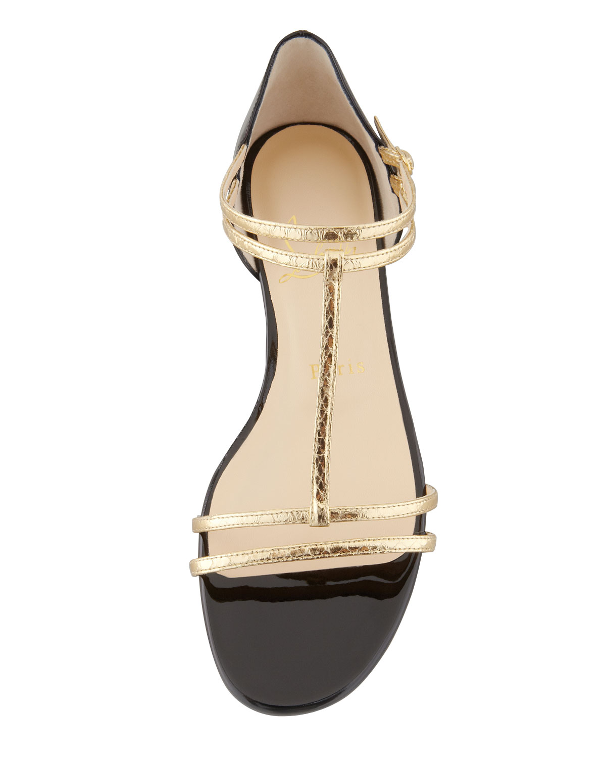 Christian louboutin Arnold Flat Metallic Snakeskin Sandal in Gold ...