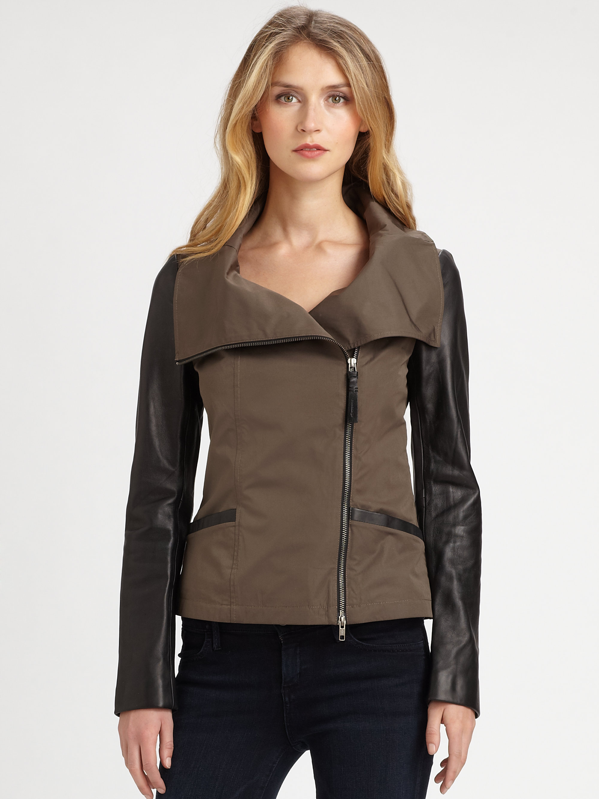 Lyst - Mackage Lindsay Poplin Leather Jacket in Brown