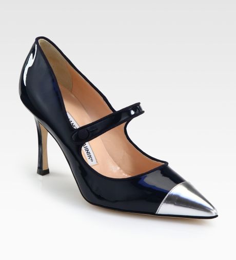 Manolo Blahnik Campari Leather Patent Mary Jane Pumps in Blue (navy) | Lyst