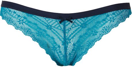 Topshop Waistband Lace Brazilian Thong in Blue (teal) | Lyst