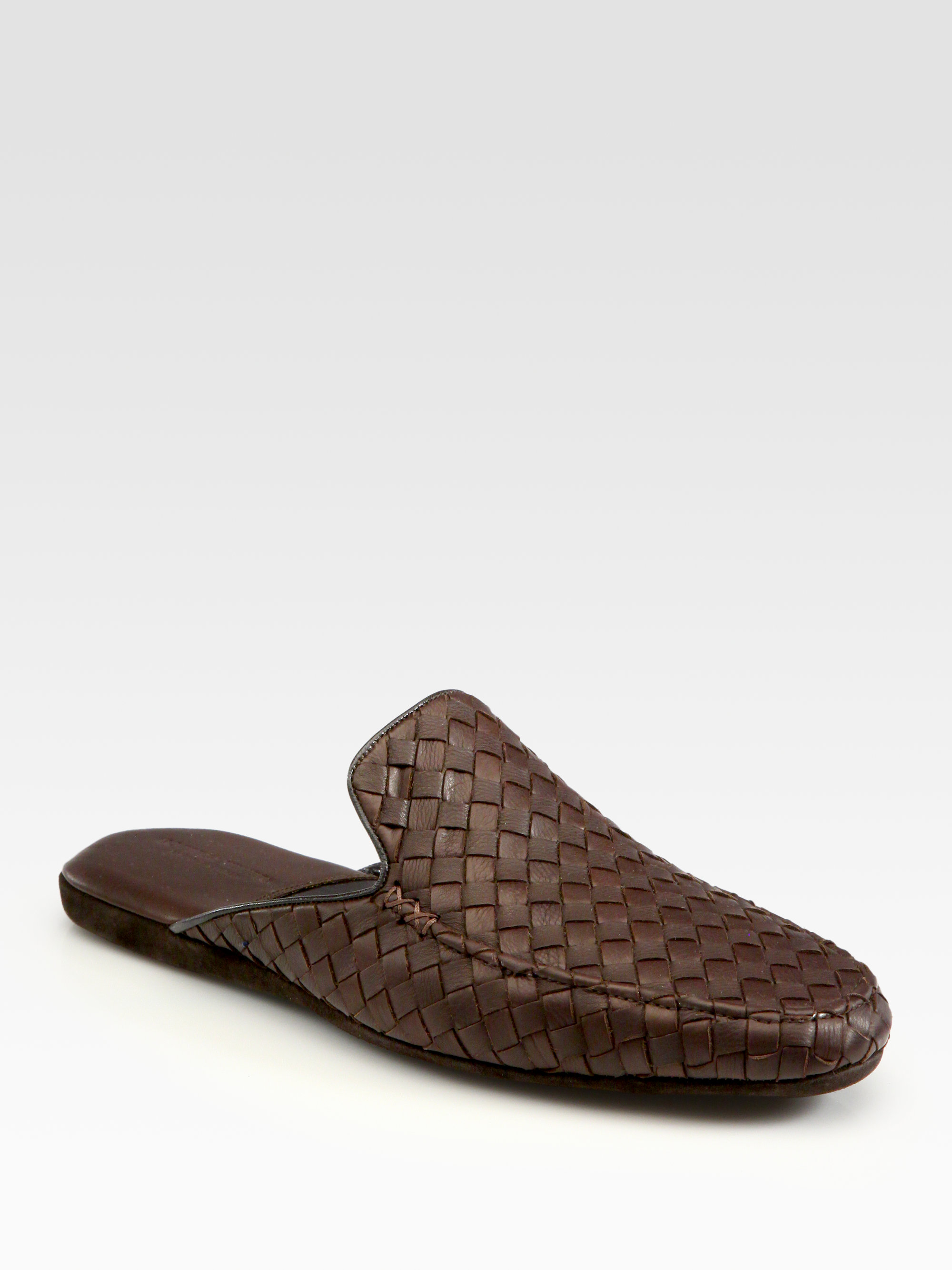 Bottega Veneta Leather Slippers in Brown for Men - Lyst