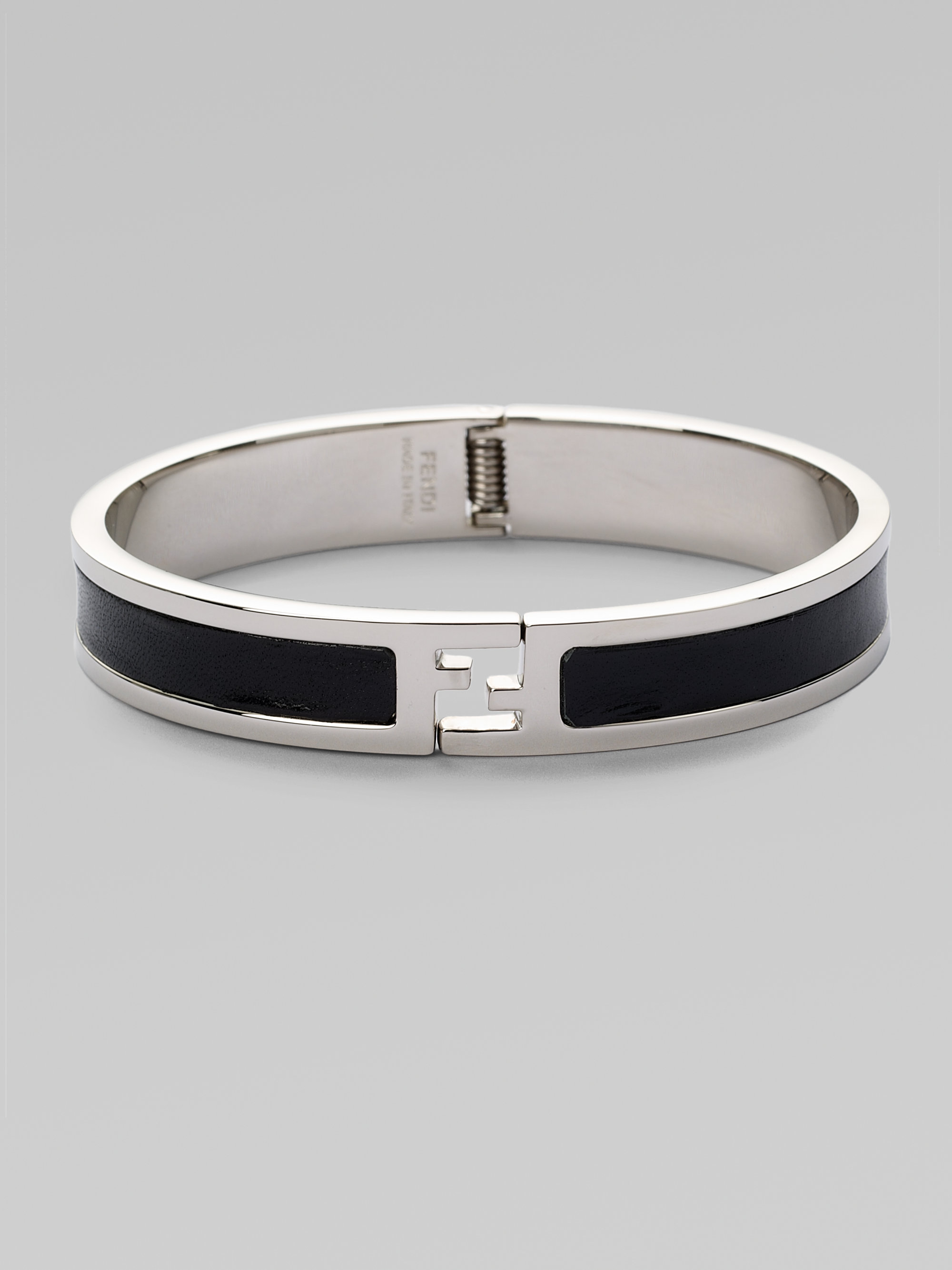 Lyst Fendi Metal And Leather Bracelet In Black For Men Gallery