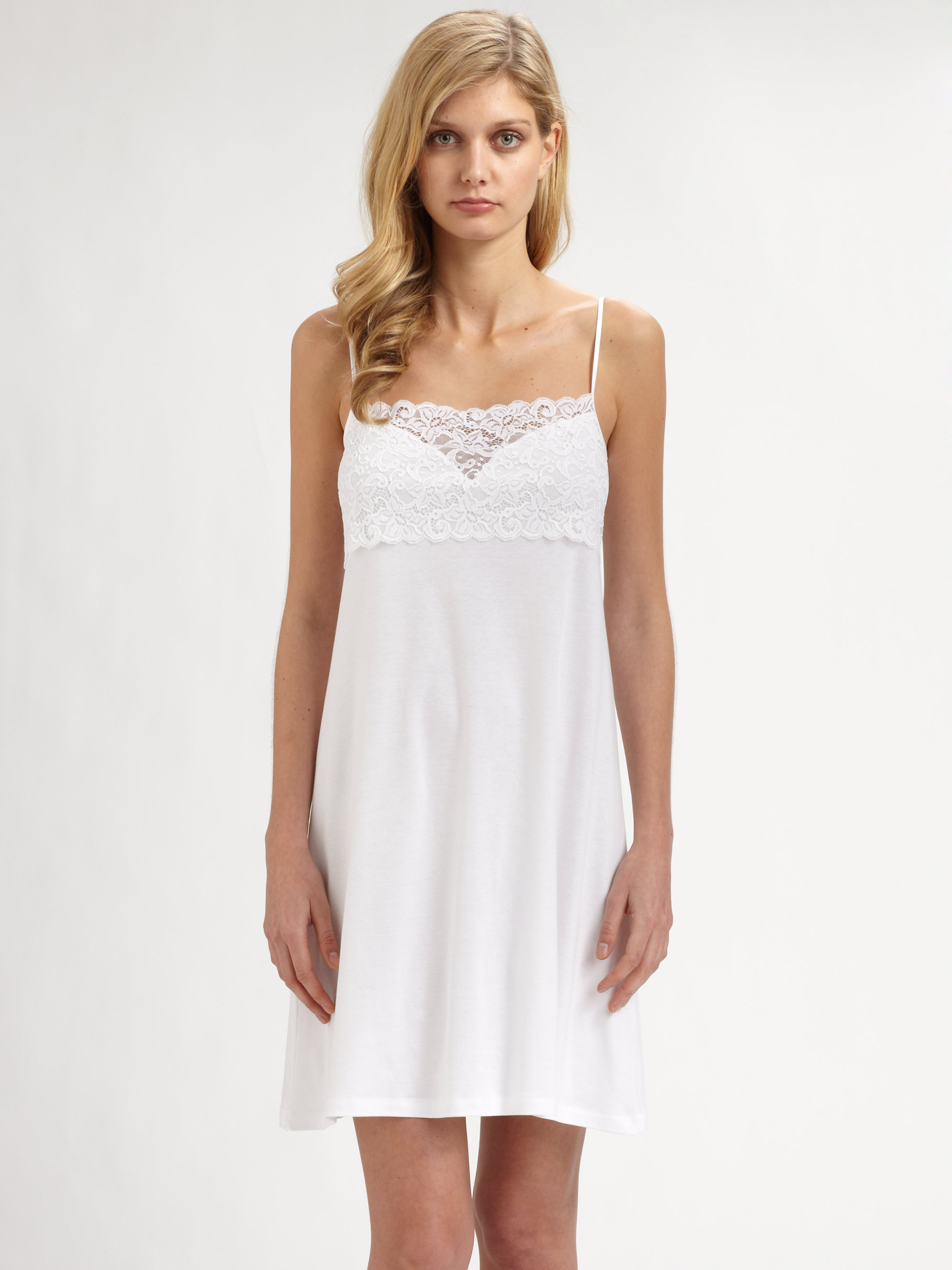 Lyst Hanro Moments Lace Cotton Chemise In White