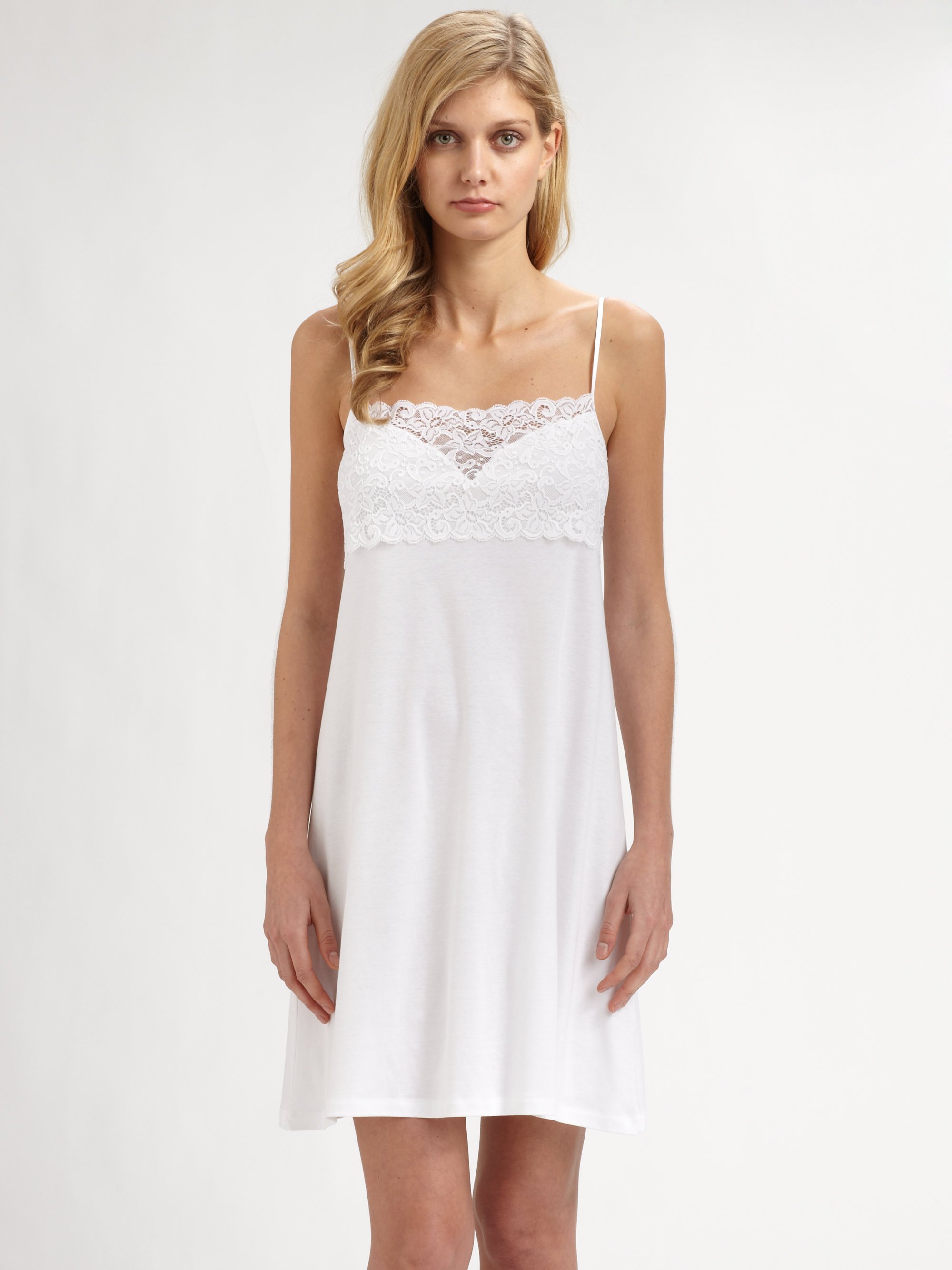 Lyst Hanro Moments Lace Cotton Chemise In White