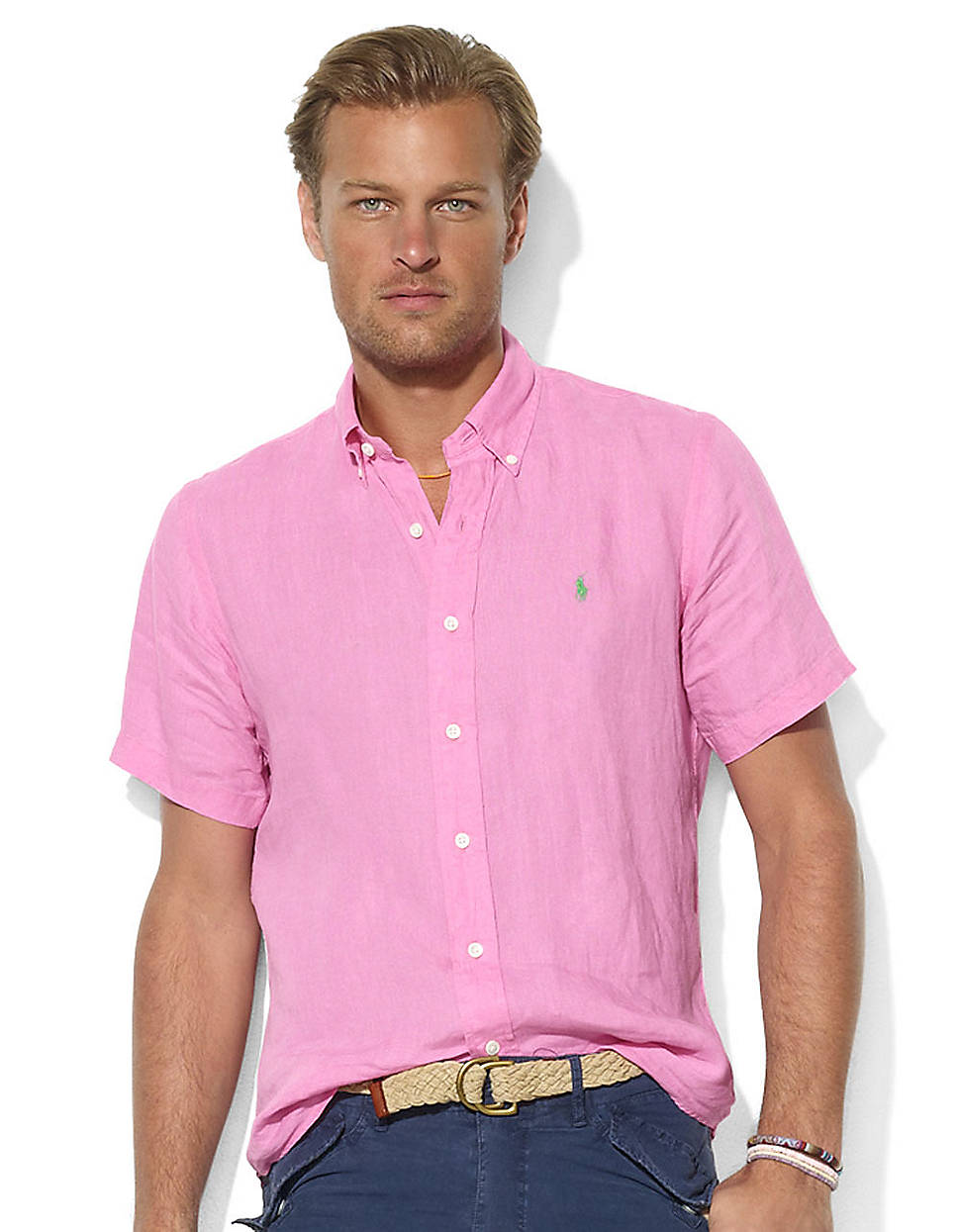 Lyst - Polo Ralph Lauren Customfit Shortsleeved Linen Shirt in Pink for Men
