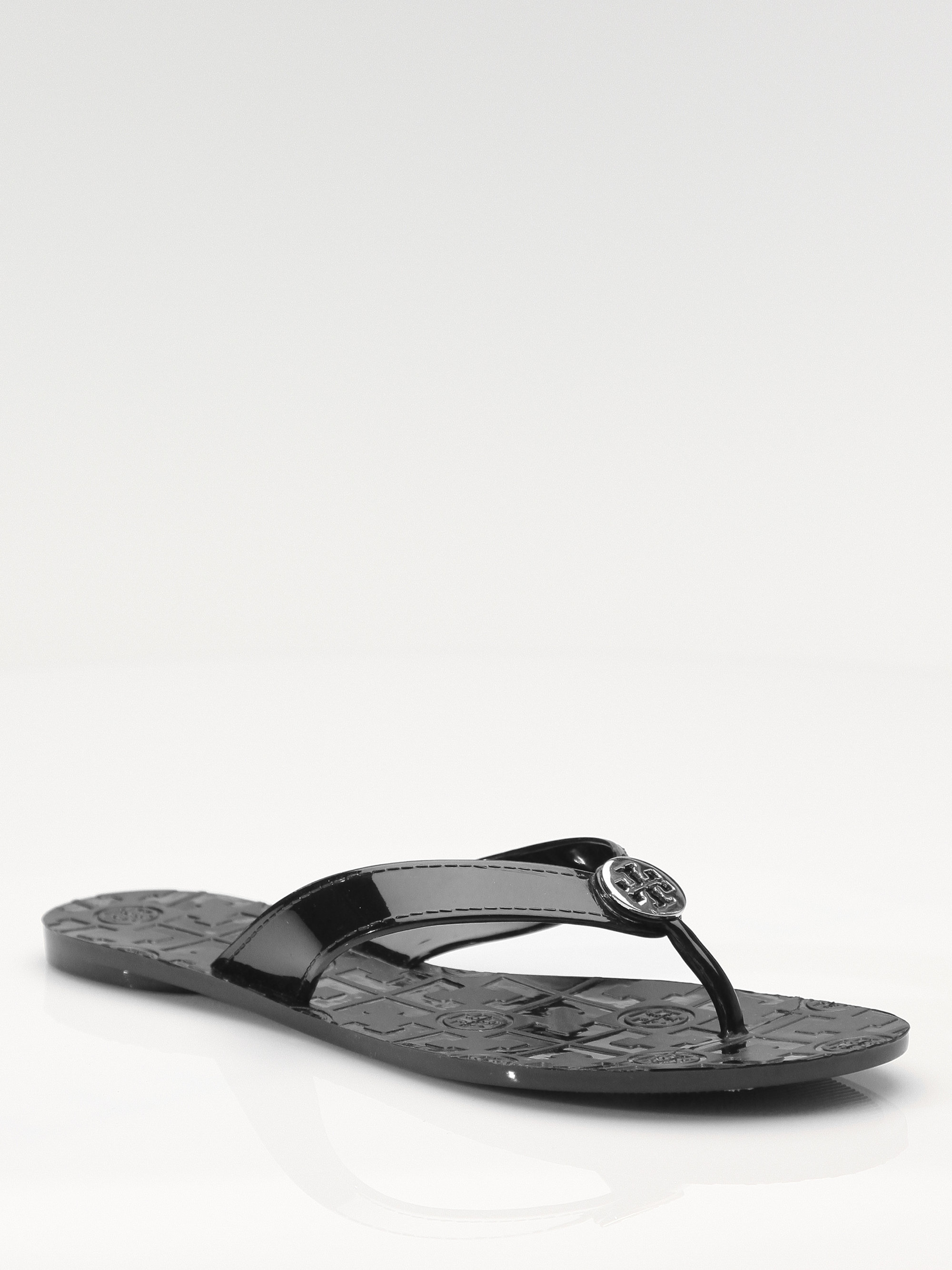 Lyst - Tory burch Thora Patent Leather Flip Flops in Black