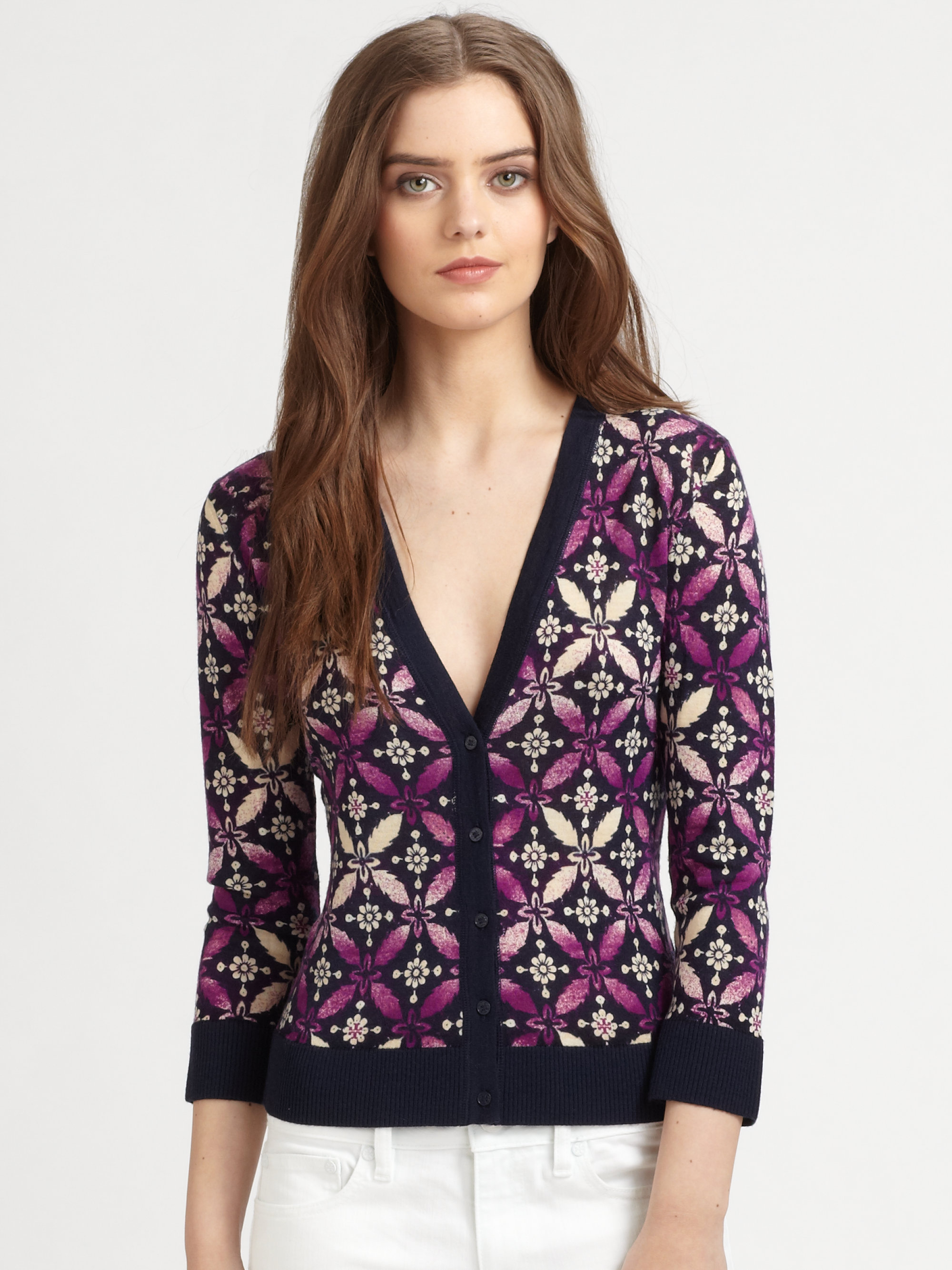 Tory Burch Aimee Cardigan in Purple (purple multi) | Lyst