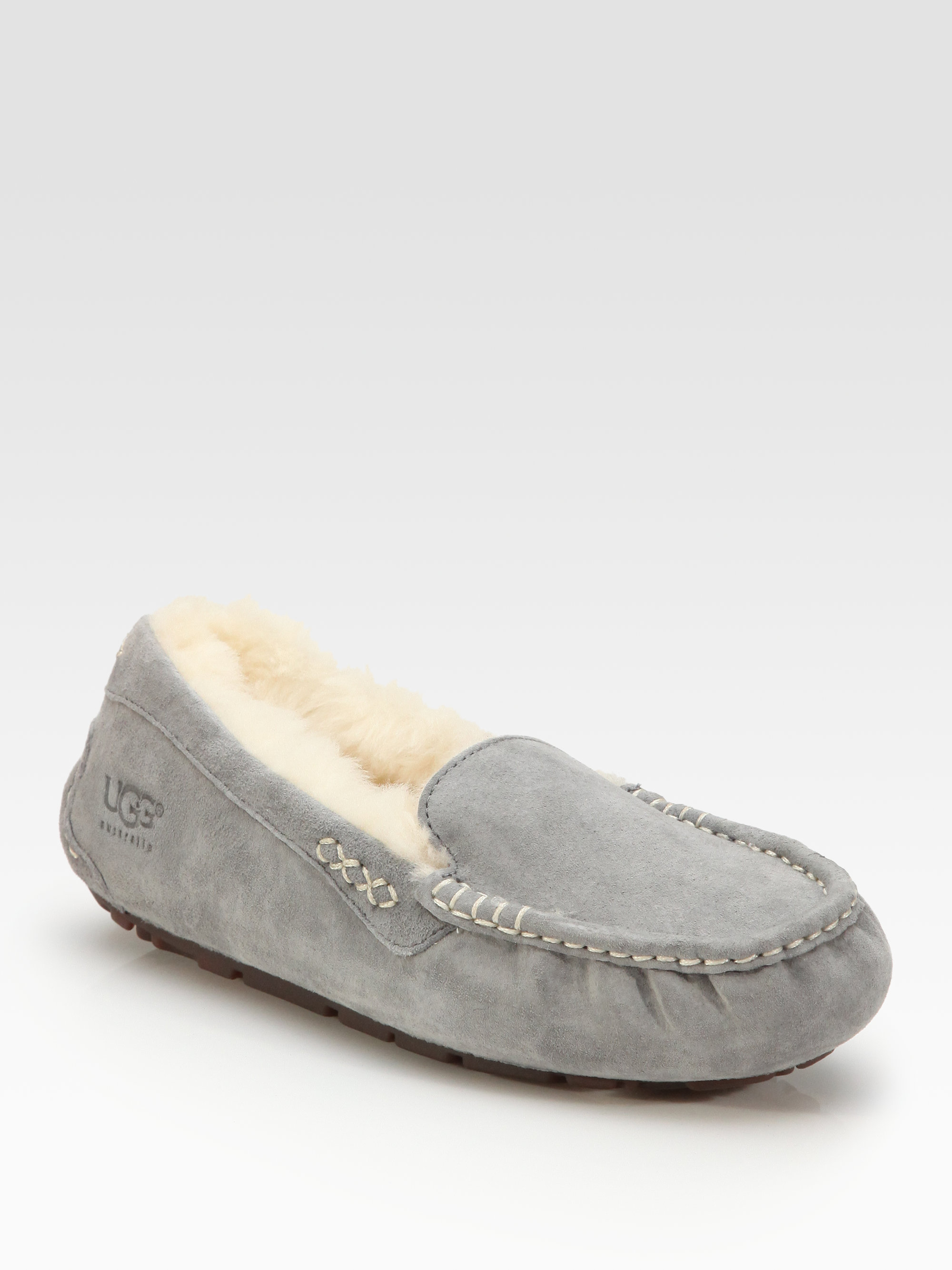 Ugg Ansley Suede Pure Moccasin Slippers in Gray | Lyst