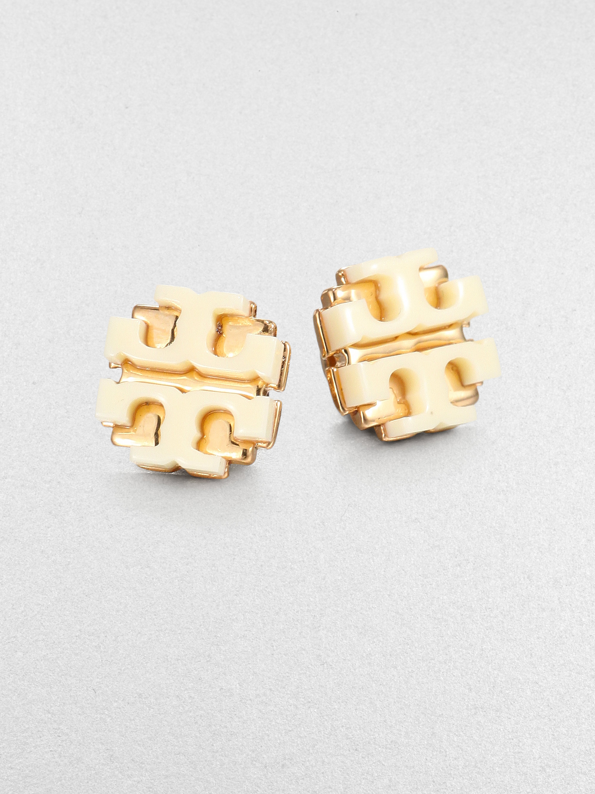 Lyst Tory Burch Enamel Large Logo Stud Earrings In Natural Gallery