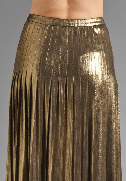 Catherine Malandrino Metallic Pleated Maxi Skirt in Stardust in Gold ...