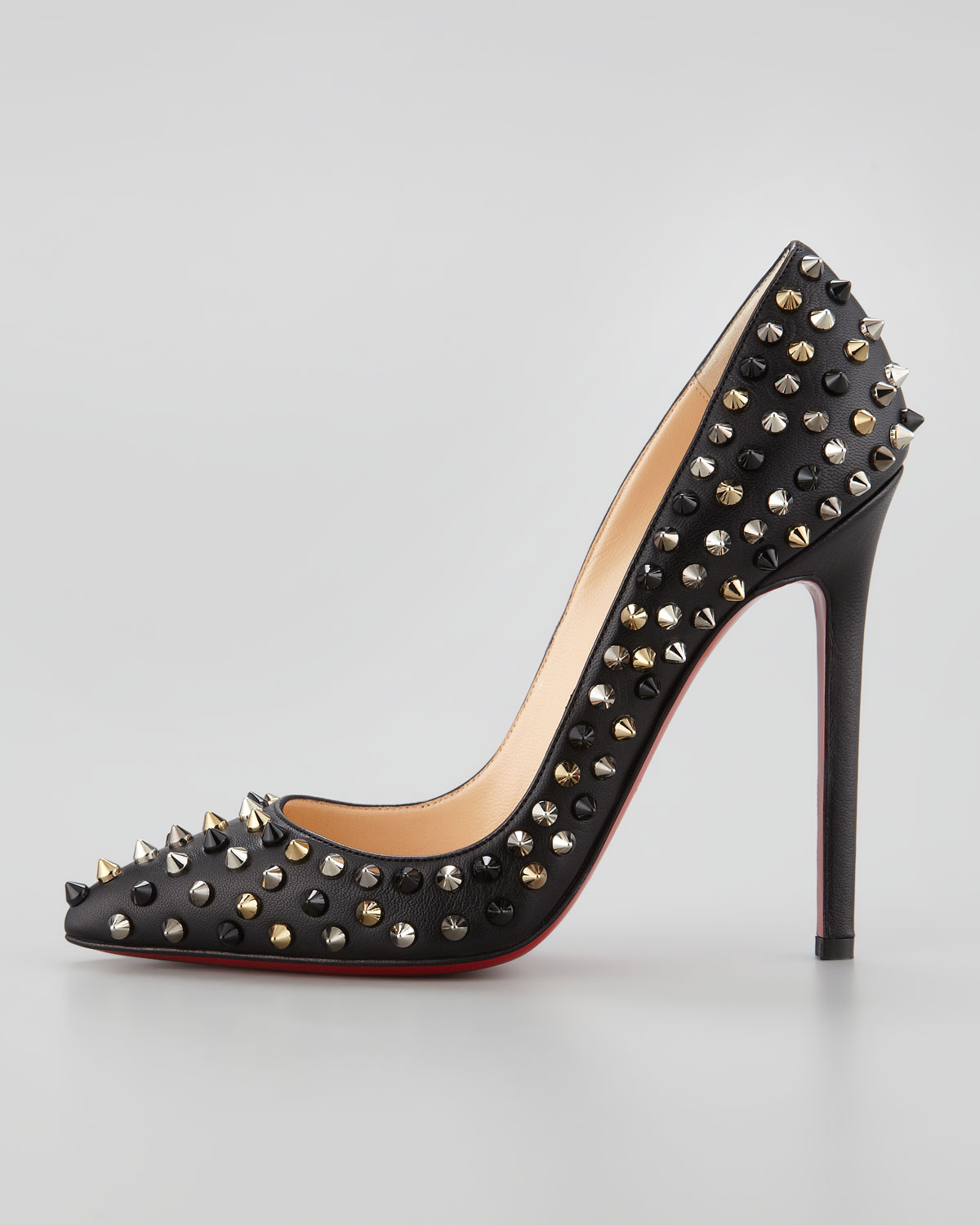 christian louboutin Pigalle pointed-toe pumps Black leather spike ...