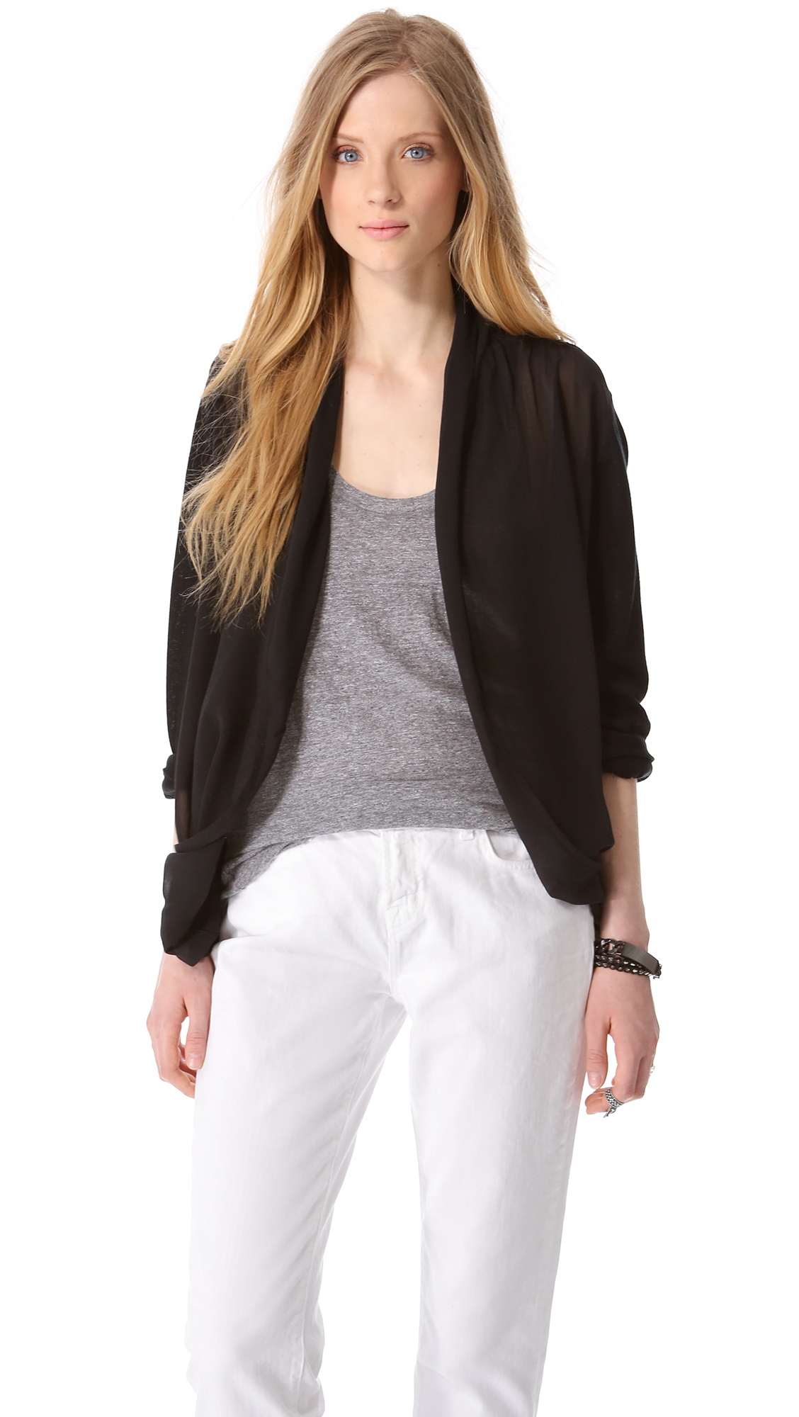 Dkny Pure Chiffon Front Cardigan in Black | Lyst