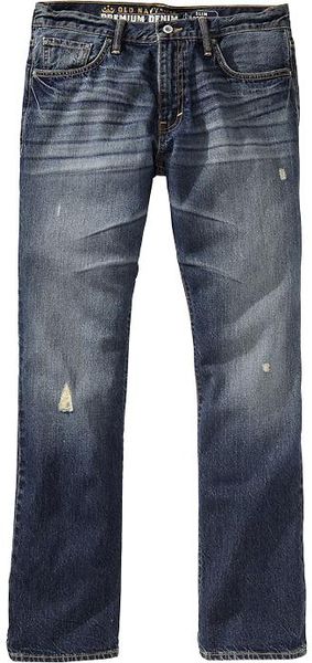 Old Navy Premium Slim Bootcut Jeans in Blue for Men (destructed true ...