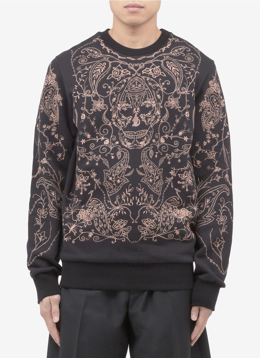 Alexander Mcqueen Skull Embroidered Sweater in Black for Men | Lyst
