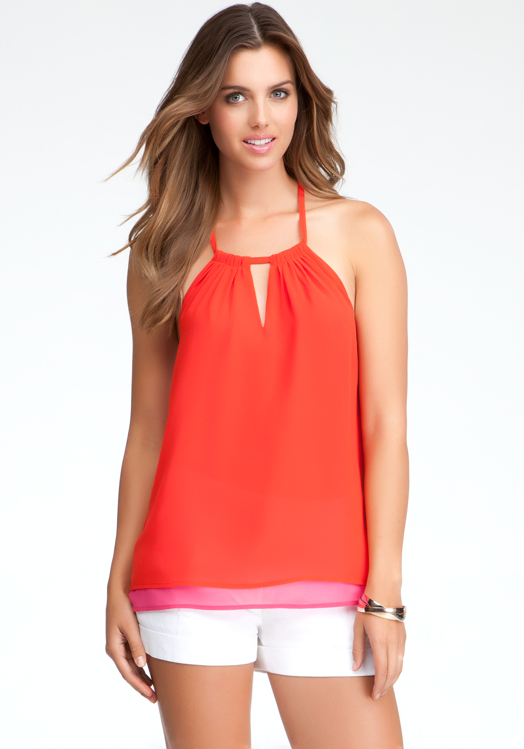 Bebe Back Strap Halter Top in Orange - Lyst