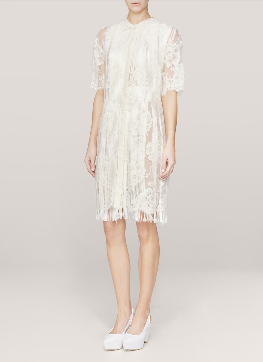 Stella Mccartney Fringed layer Lace Dress in White | Lyst