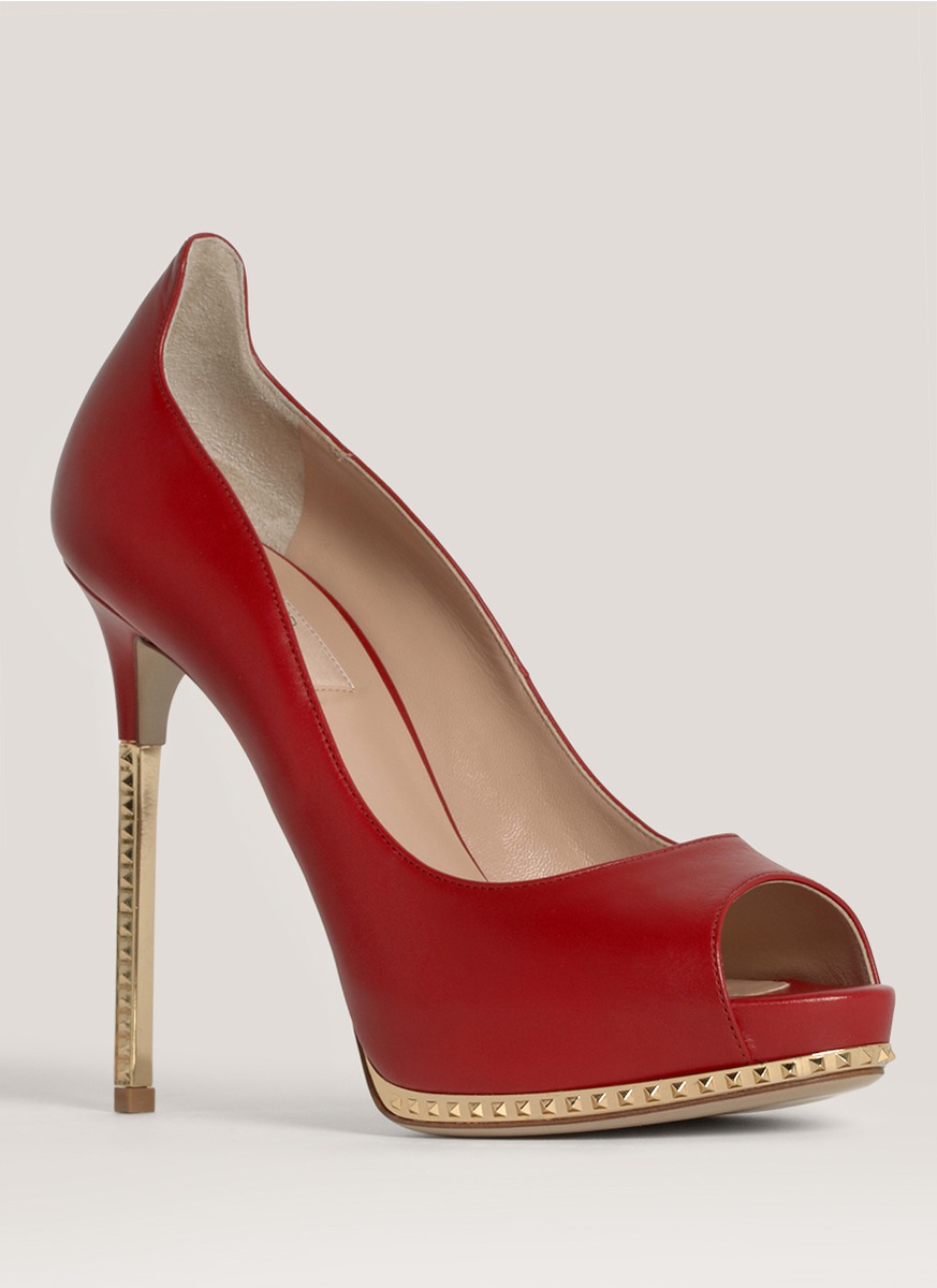 Valentino Studded Heel Platform Pumps in Red | Lyst