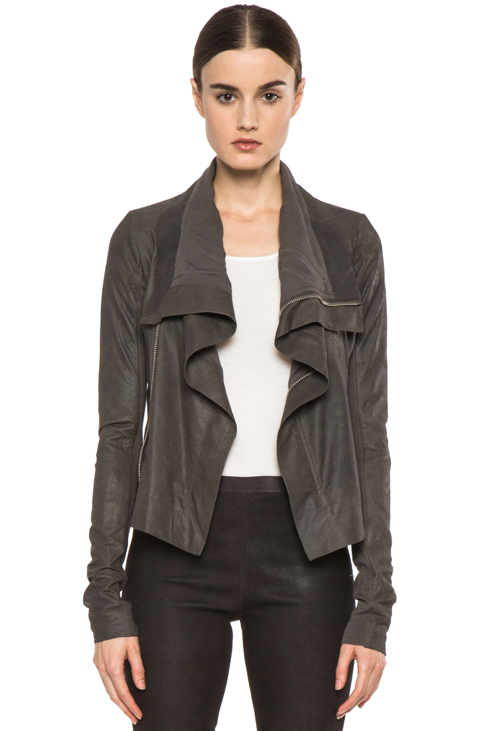Rick Owens Classic Blistered Leather Biker Jacket in Dark Dust in Gray ...