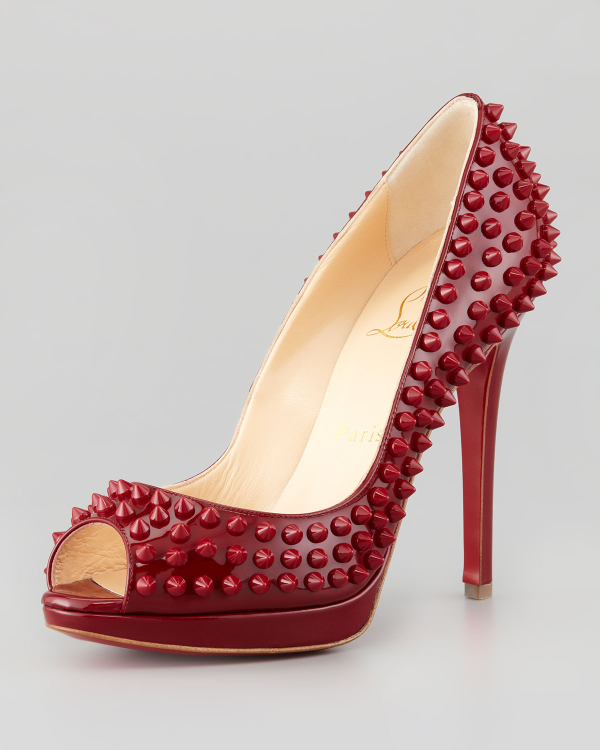 Christian louboutin Yolanda Spikes Peeptoe Platform Pump in Red ...  