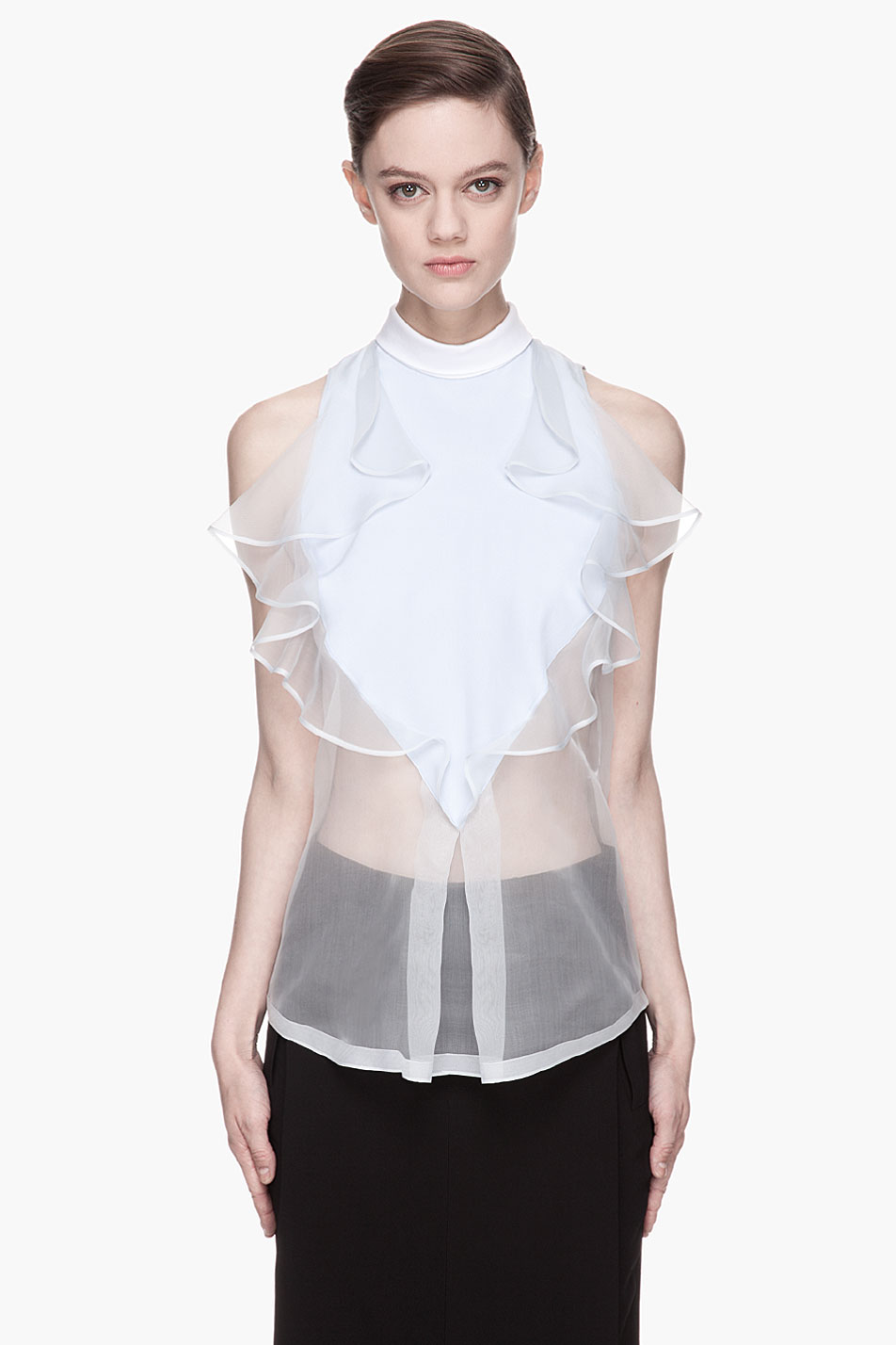 Lyst - Givenchy Baby Blue Silk Organza Ruffle Blouse in White