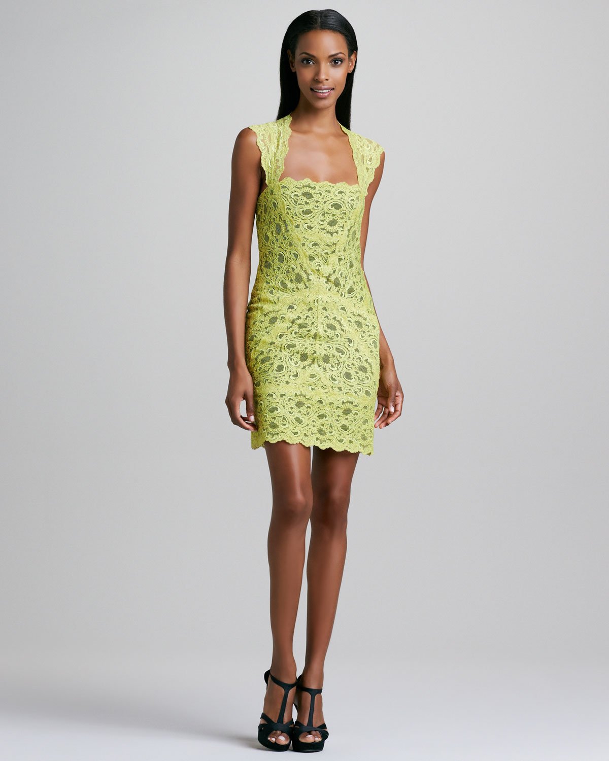 Lyst Nicole Miller Laceoverlay Tail Dress In Green Gallery