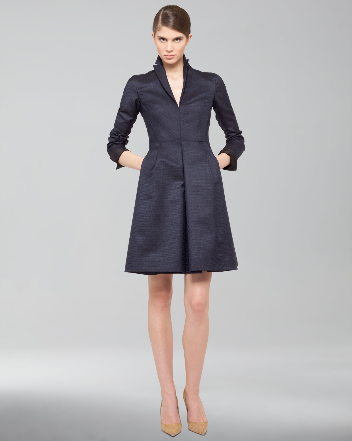 Akris Silk Ottoman Aline Coat Dress in Black (navy) | Lyst