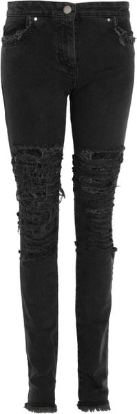 Christopher Kane Ripped Lowrise Skinny Jeans in Gray | Lyst