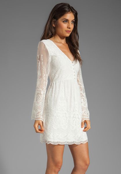 Dolce Vita Jilisa Silk Embroidery Long Sleeve Mini Dress in White in ...